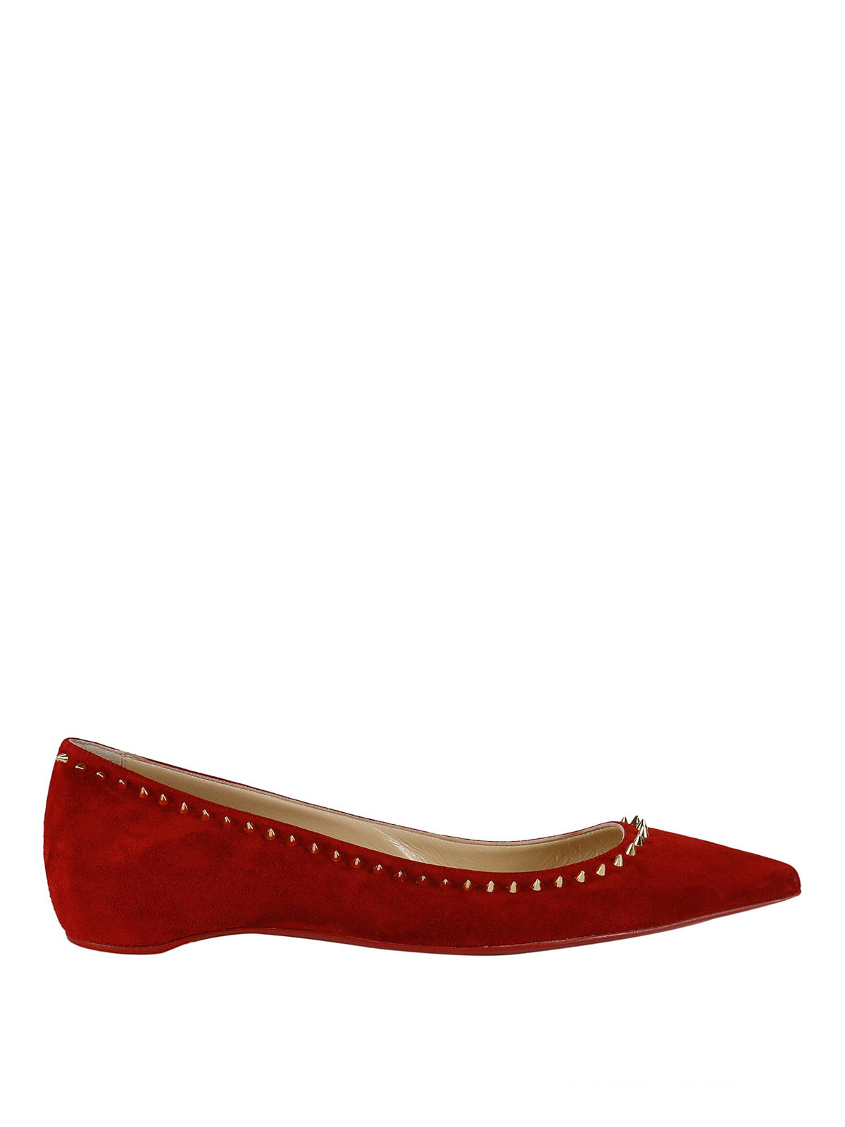 Flat shoes Christian Louboutin - Anjalina spike trim red suede flats ...