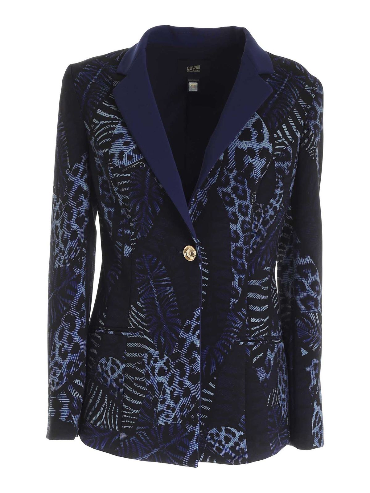 Class Roberto Cavalli - Feather print jacket in shades of blue ...
