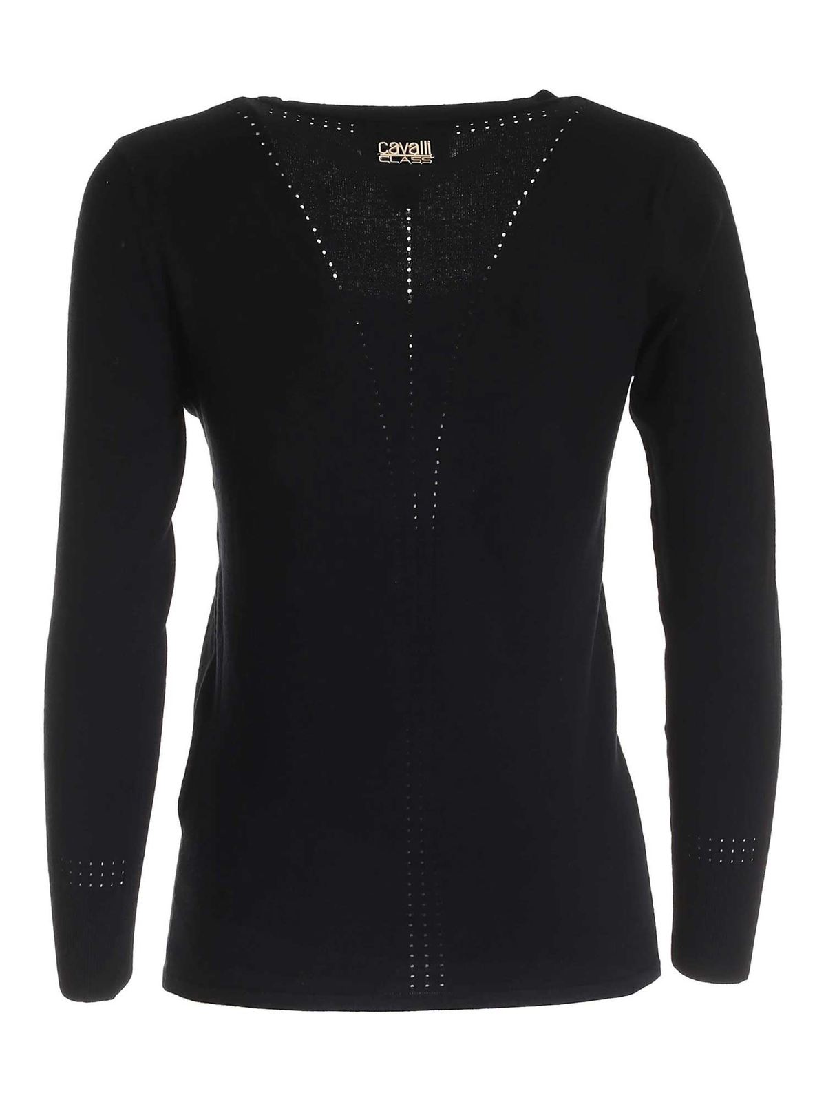 Class Roberto Cavalli - Drilled pullover in black - Sweatshirts ...