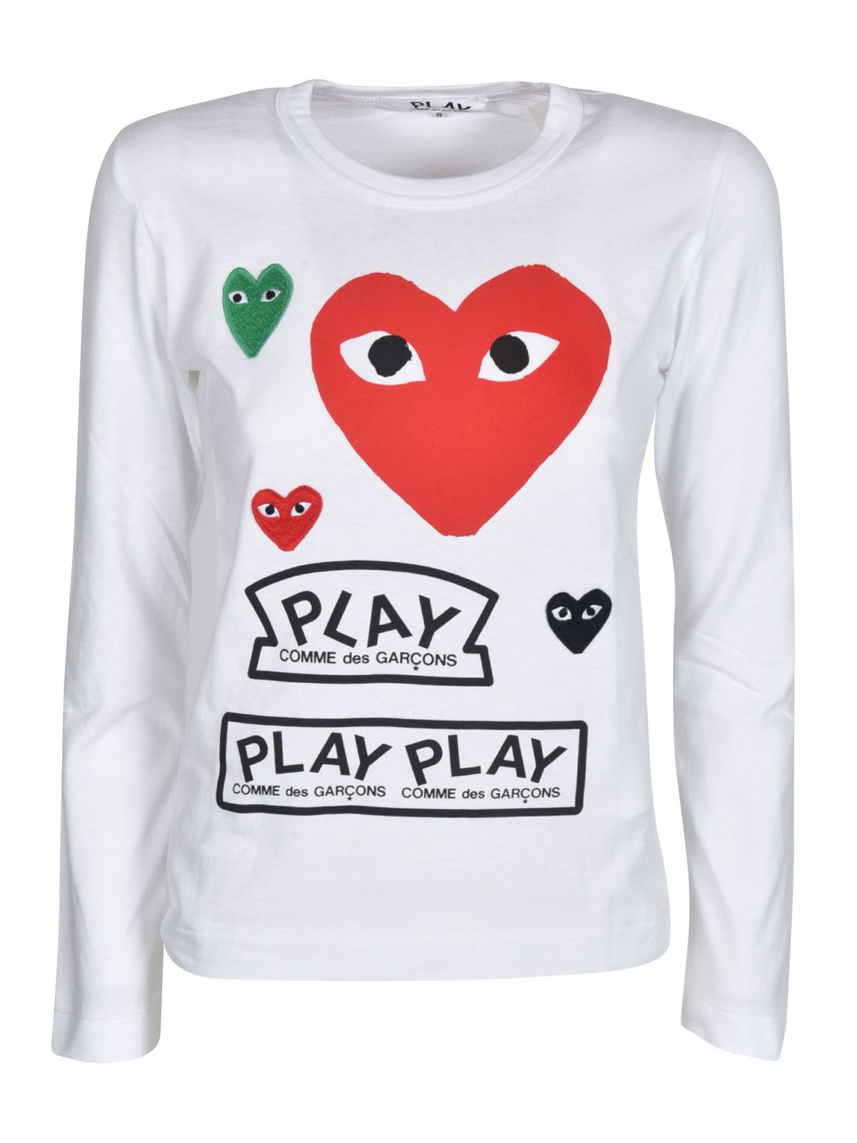 COMME DES GARÇONS PLAY LONG-SLEEVED PRINTED T-SHIRT IN WHITE