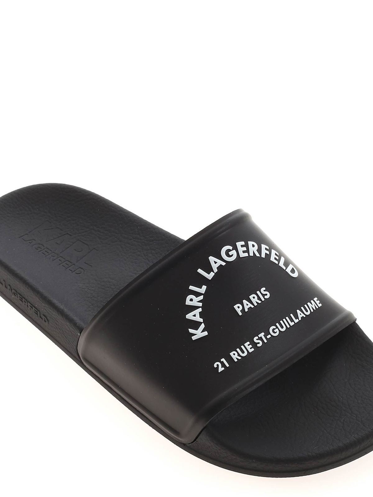 Flip Lagerfeld - Contrasting logo slippers in black -
