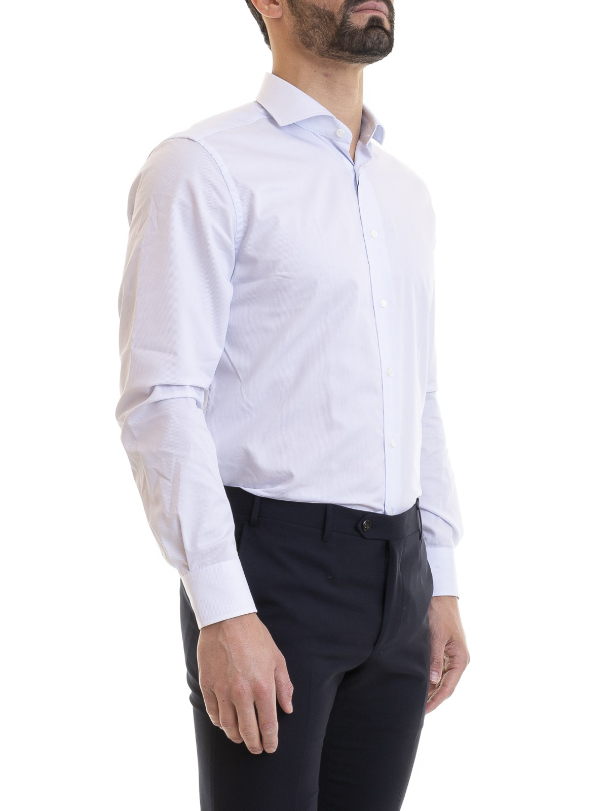 Vermindering essence symbool Shirts Corneliani - Light blue striped cotton shirt - 83P1029111294005