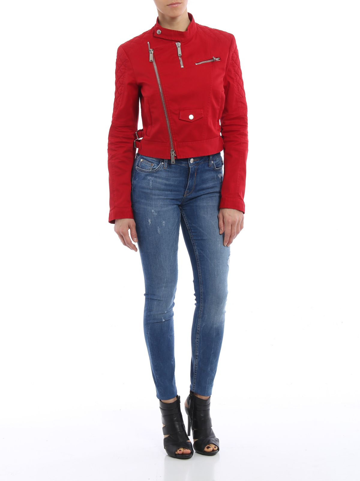 cotton cropped biker jacket by dsquared2 casual jackets cotton cropped biker jacket by dsquared2 casual jackets