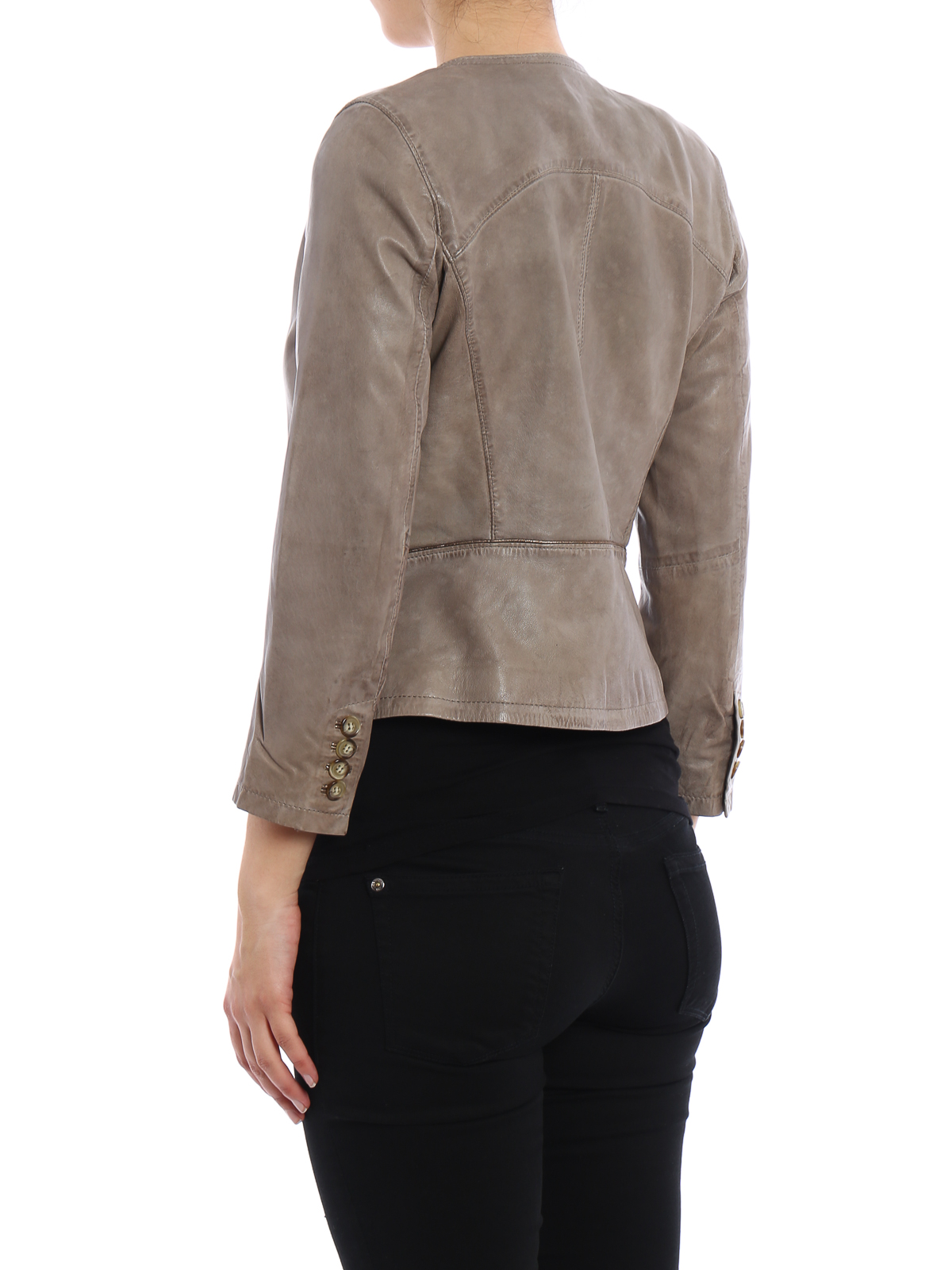 crew neck leather jacket