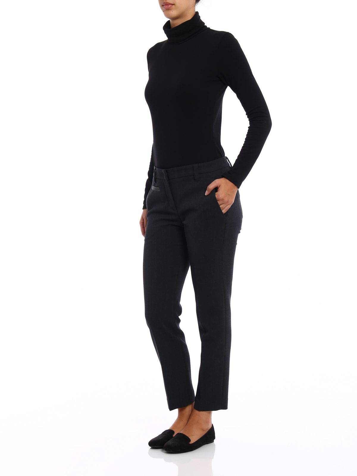 dark grey cigarette trousers