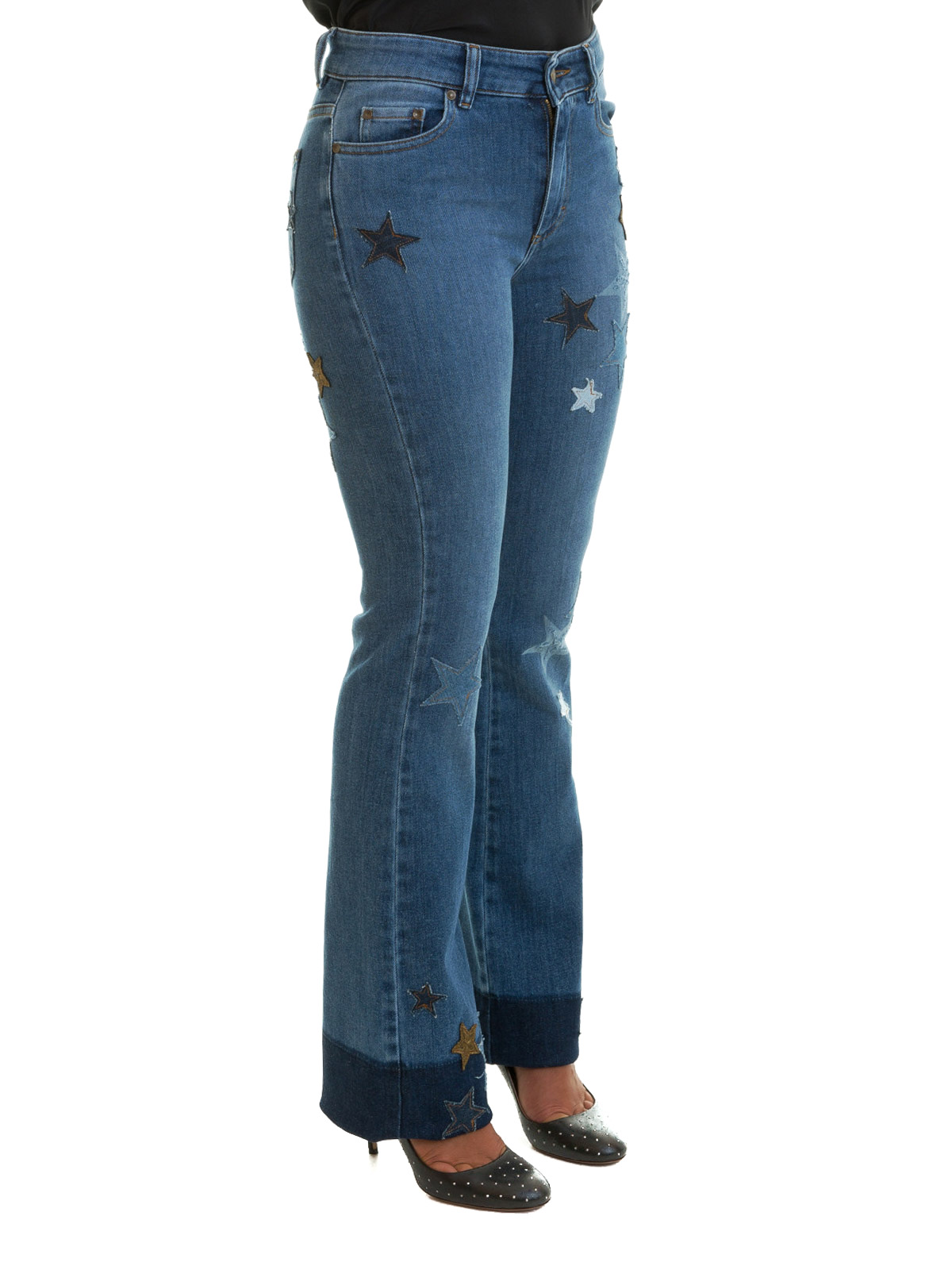 jeans with red star patches
