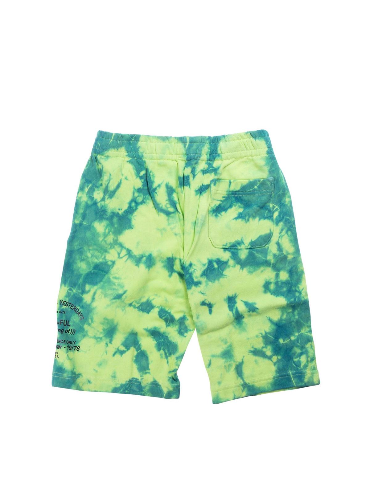 DIESEL TIE-DYE BERMUDA SHORTS IN LIME YELLOW