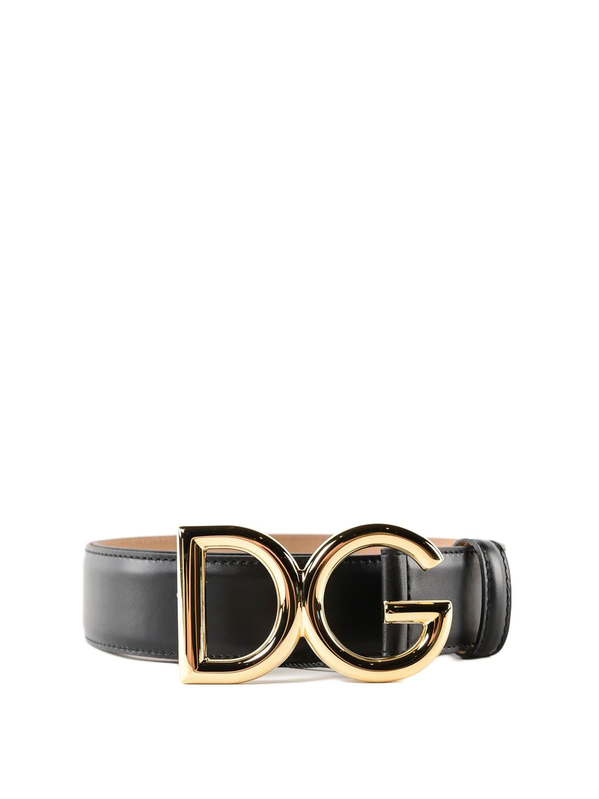 Belts Dolce & Gabbana - Gold-tone DG black leather belt - BE1324AZ8078S070