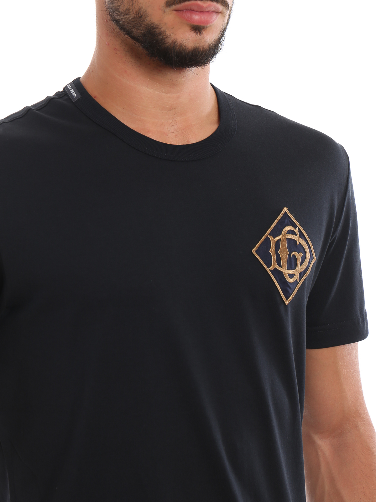 T-shirts Dolce & Gabbana - Dark blue logo patch T-shirt - G8KBAZG7TWFB0665