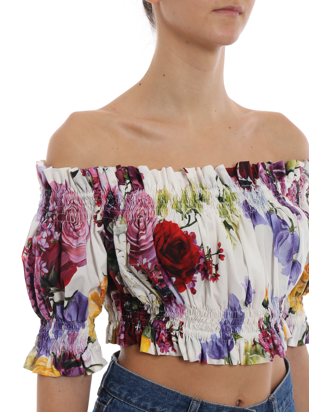 Tops & Tank tops Dolce & Gabbana - Hydrangea print poplin cotton crop top -  F71W9TGDL71HAW86