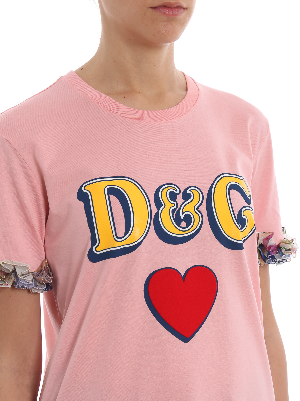 T-shirts Dolce & Gabbana - Multicolour silk ruffle cotton Tee -  F8K74ZG7SBCF0660