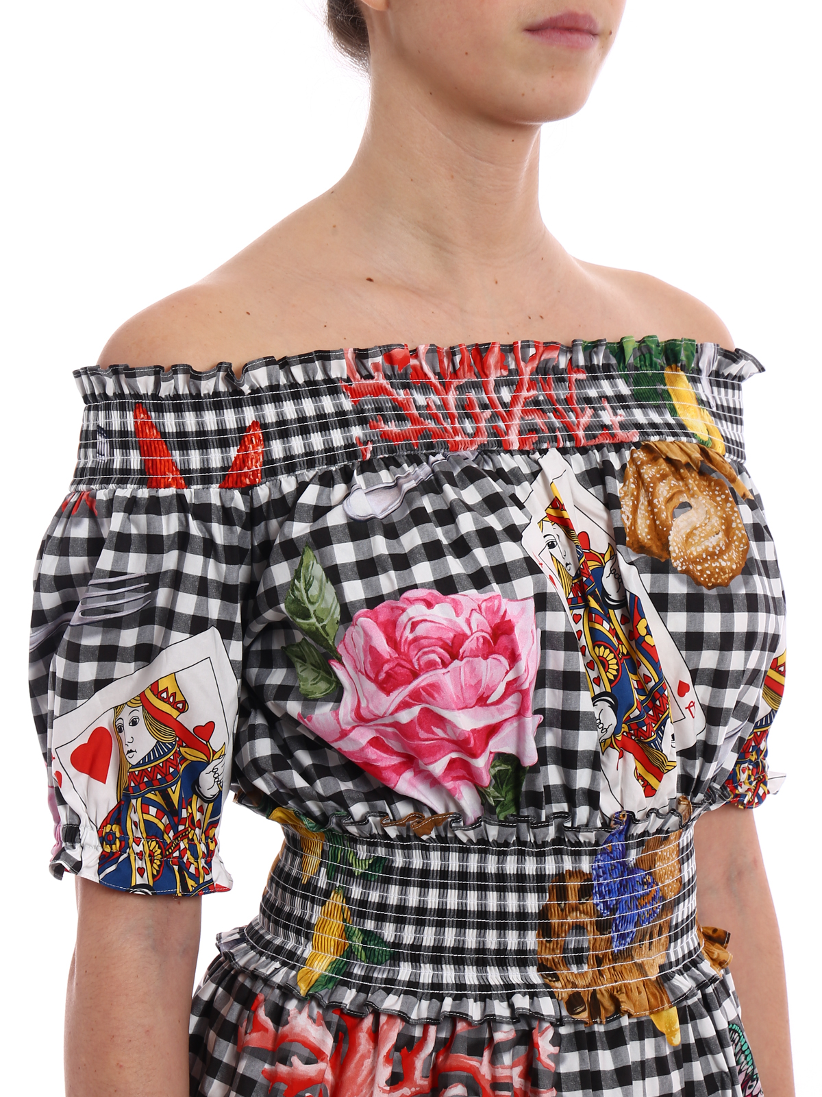 Short dresses Dolce & Gabbana - Print poplin off the shoulder dress -  F6VL6TFS59YHNP91