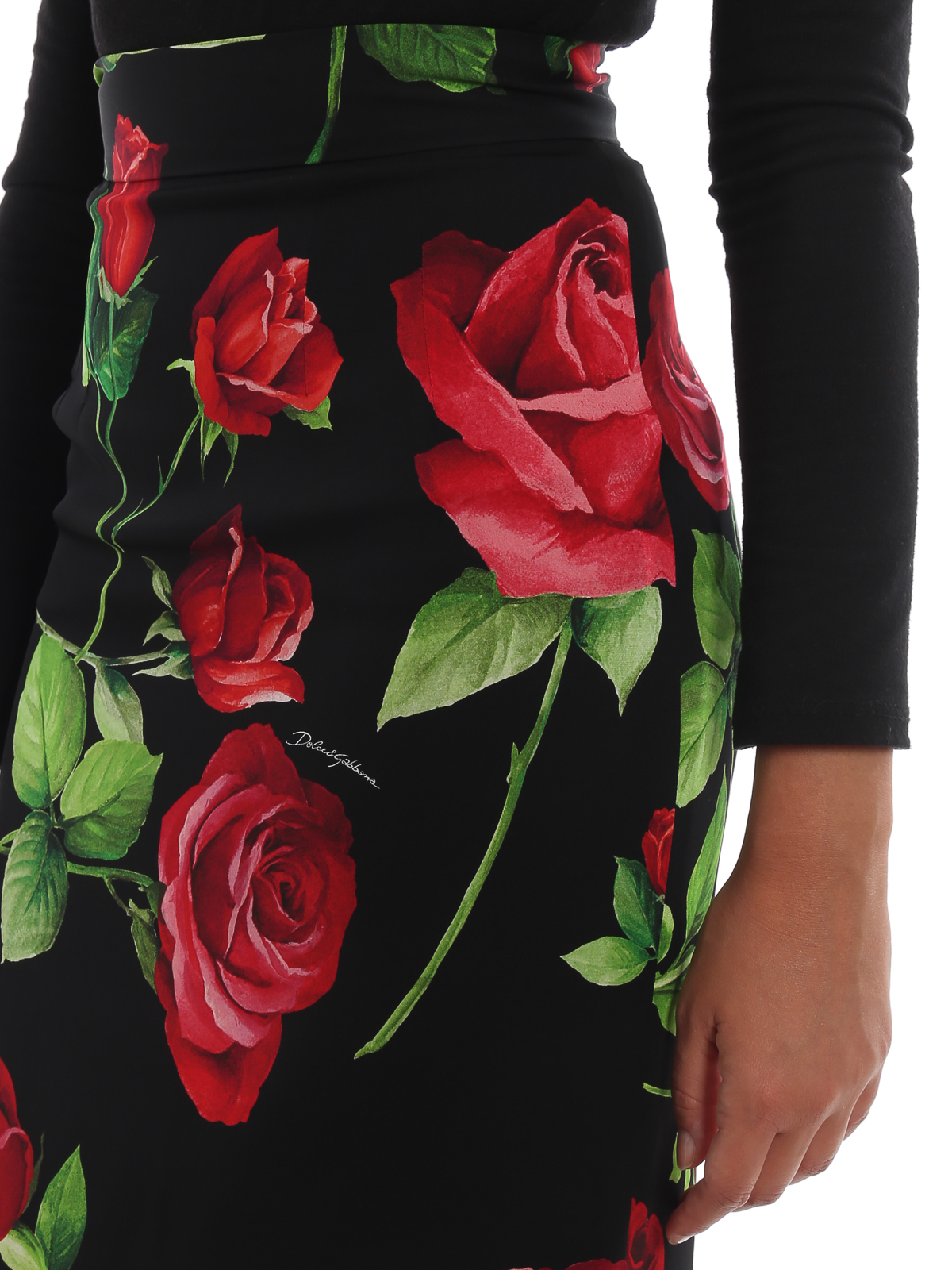 Knee length skirts & Midi Dolce & Gabbana - Rose print charmeuse silk midi  skirt - F4BPPTFSAY1HN01A