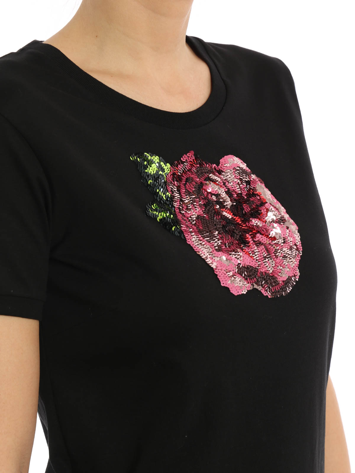 T-shirts Dolce & Gabbana - Sequin rose embellished T-shirt -  F8H32ZG7JZQN0000