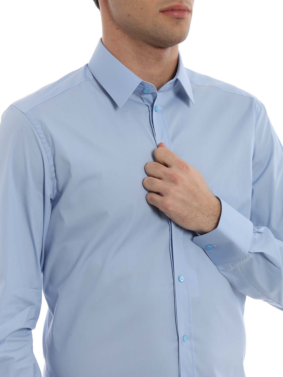 Shirts Dolce & Gabbana - Sky blue stretch cotton shirt - G5EJ0TFUMRYB1581