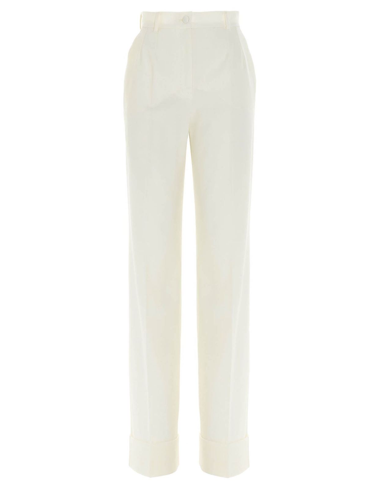 Pantaloni casual Dolce \u0026 Gabbana - Pantaloni palazzo bianchi -  FTBWATFUCCSW0001