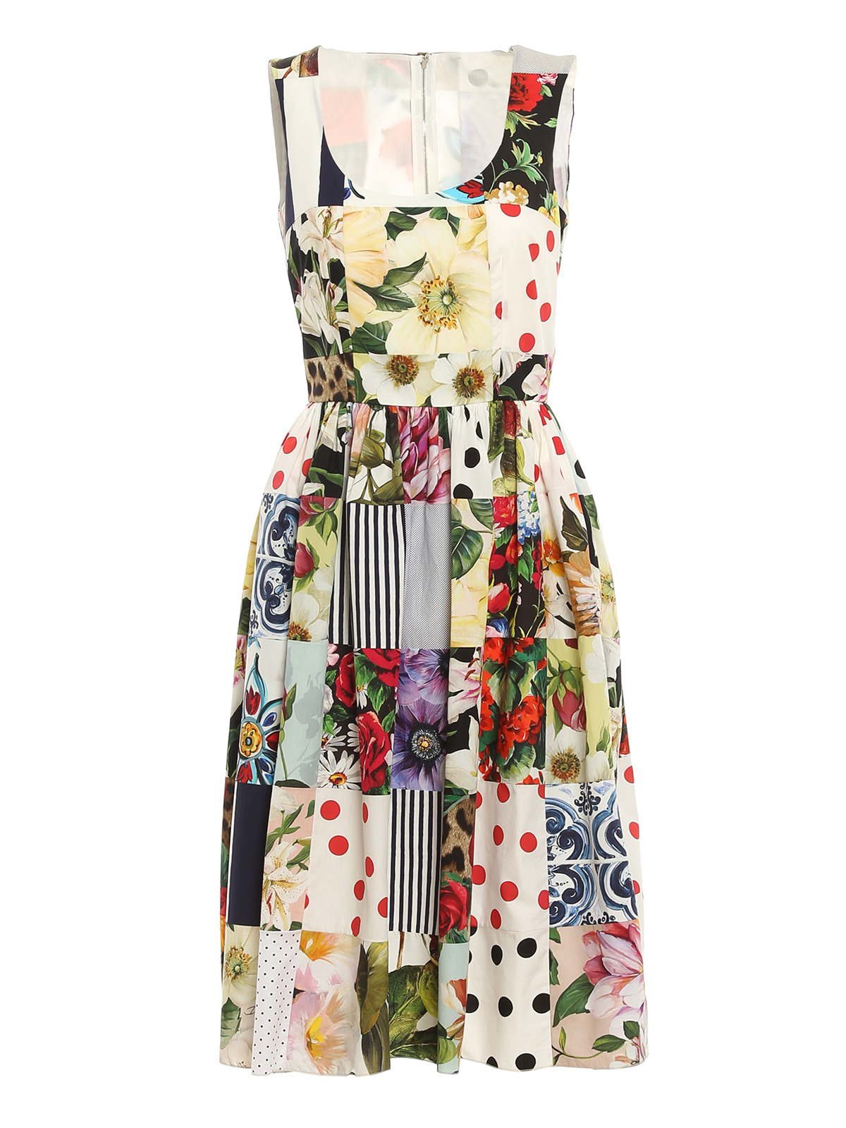 Dolce & Gabbana Shirred Patchwork-effect Printed Cotton-poplin Midi Dress In Multicolour