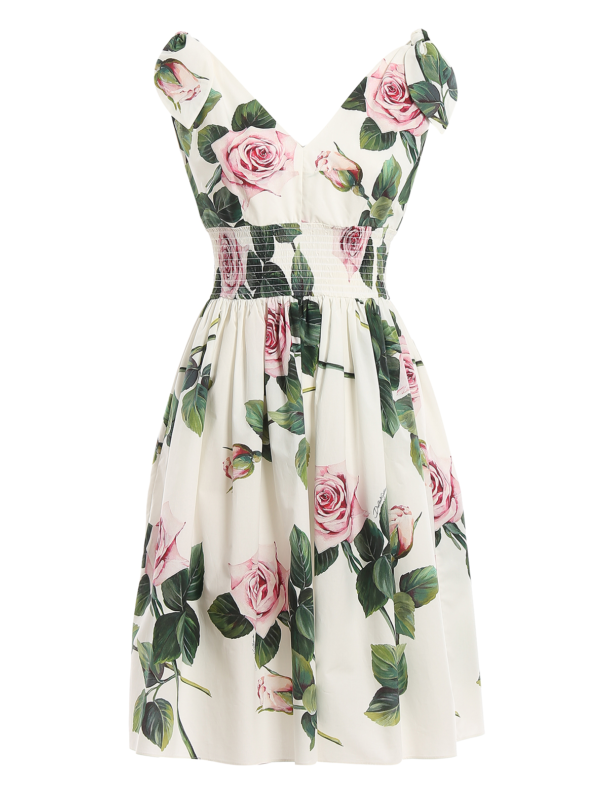 Dolce & Gabbana Tropical Rose Printed Dress In White