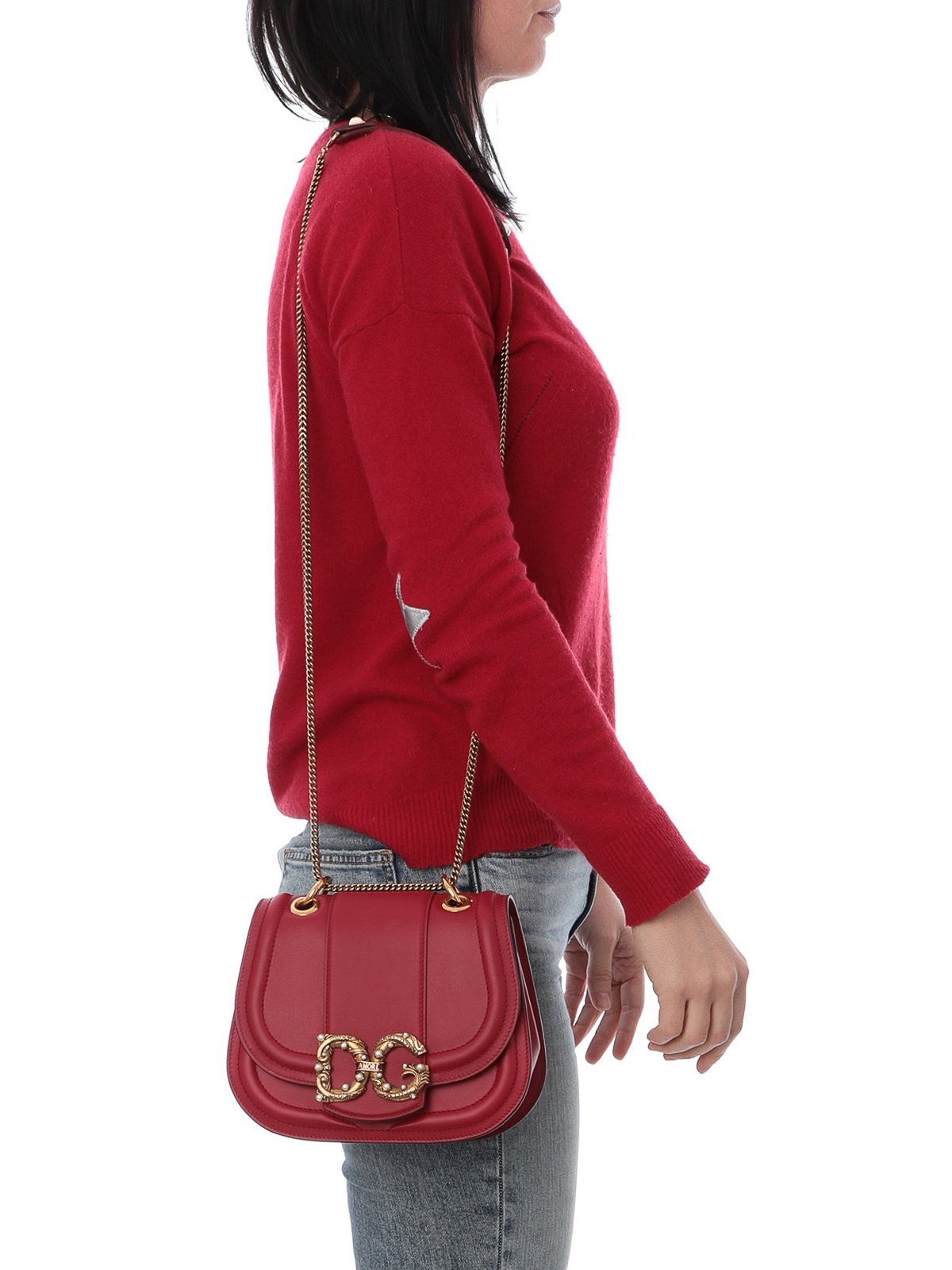 DG Amore red calfskin shoulder bag 