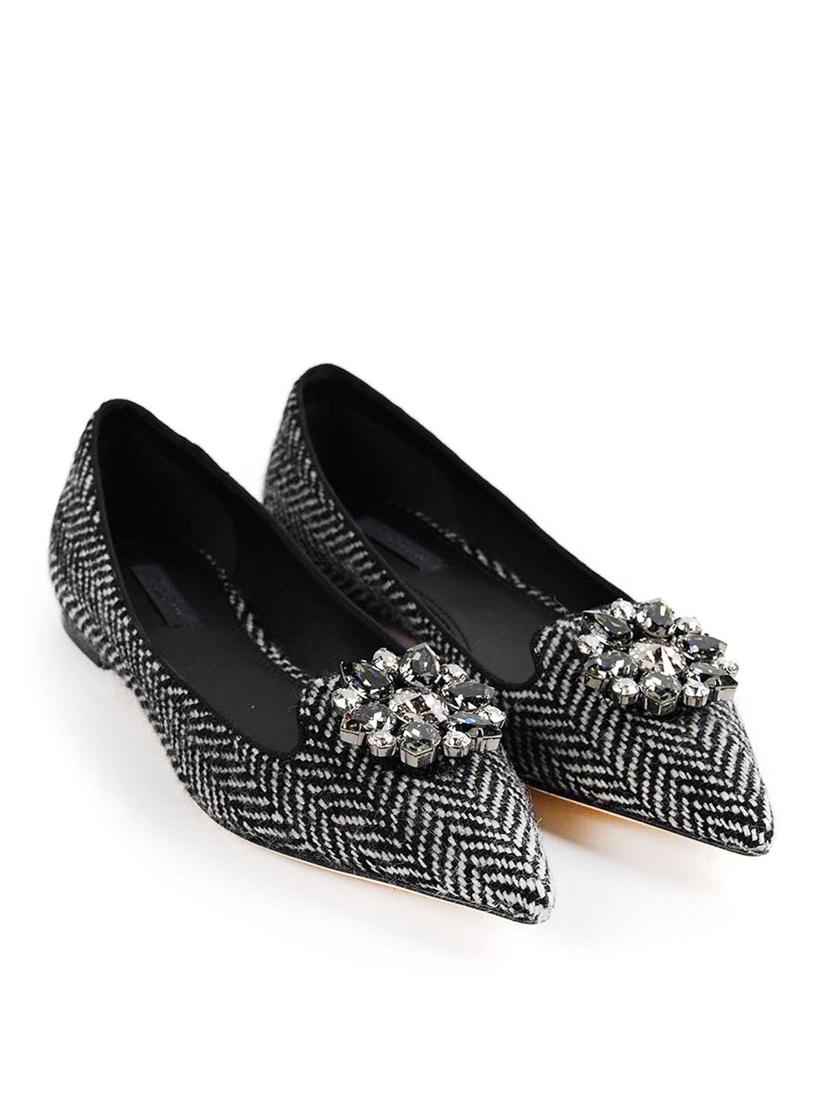 Flat shoes Dolce & Gabbana - Tweed flat shoes with brooch ...