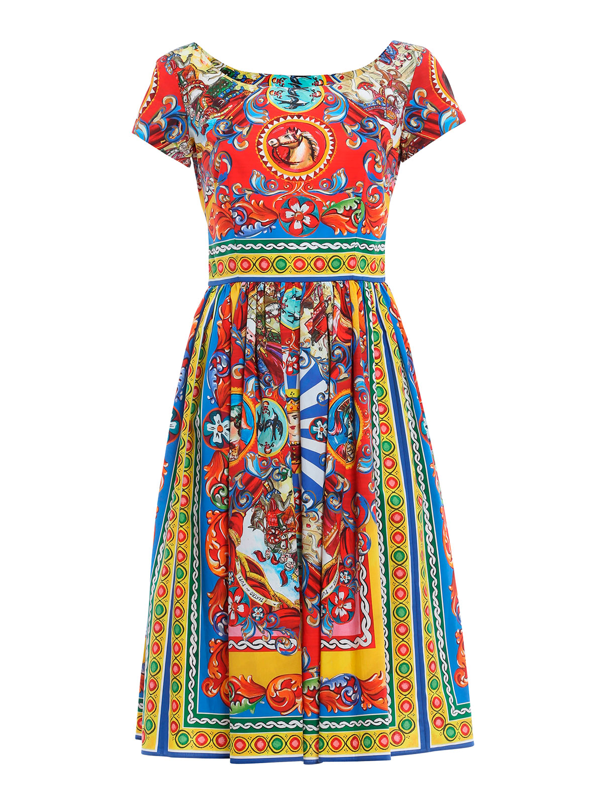 Knee length dresses Dolce & Gabbana - Carretto print cotton dress -  F6UT0TFP5PNX0860