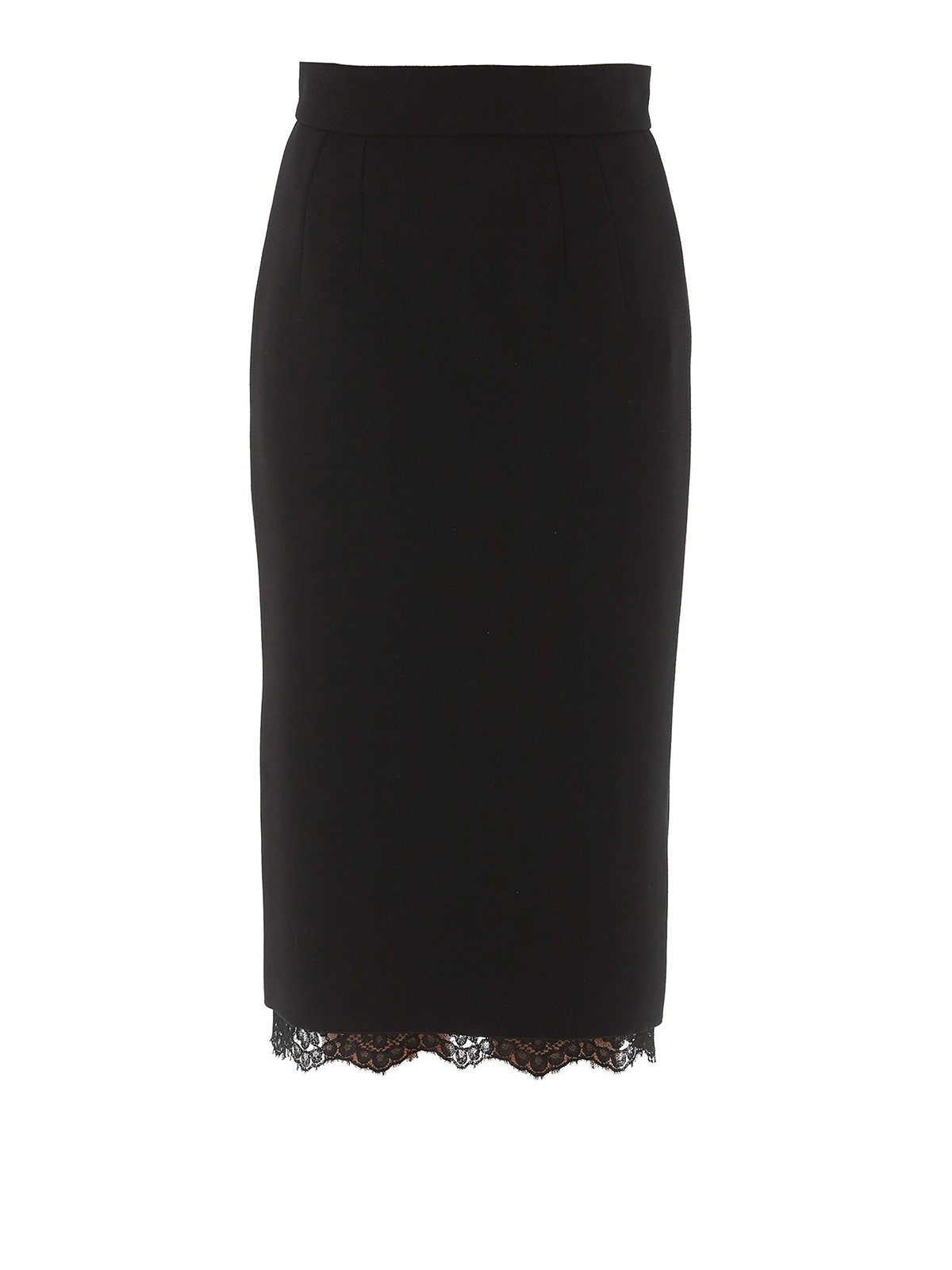 Dolce & Gabbana Lace Trimmed Black Pencil Skirt