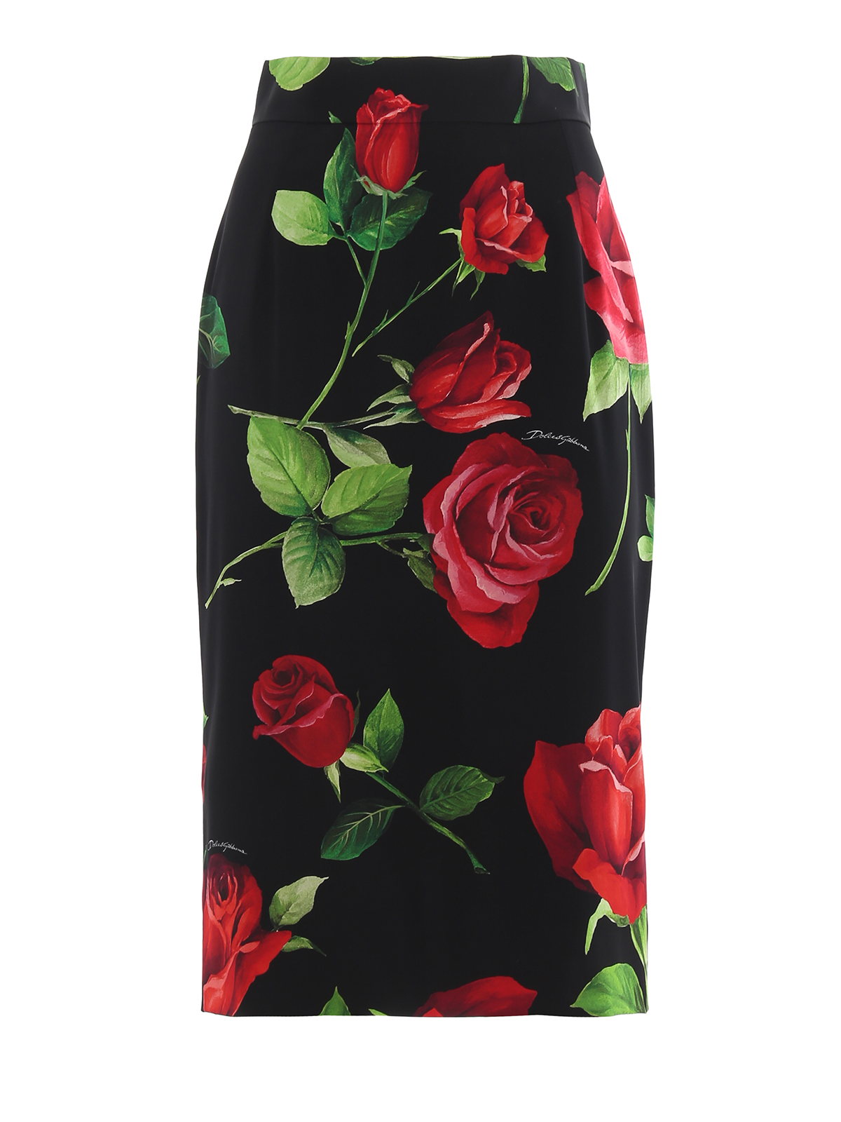 Womens Clothing Skirts Knee-length skirts Dolce & Gabbana Charmeuse Midi Dress With Red Rose Print 