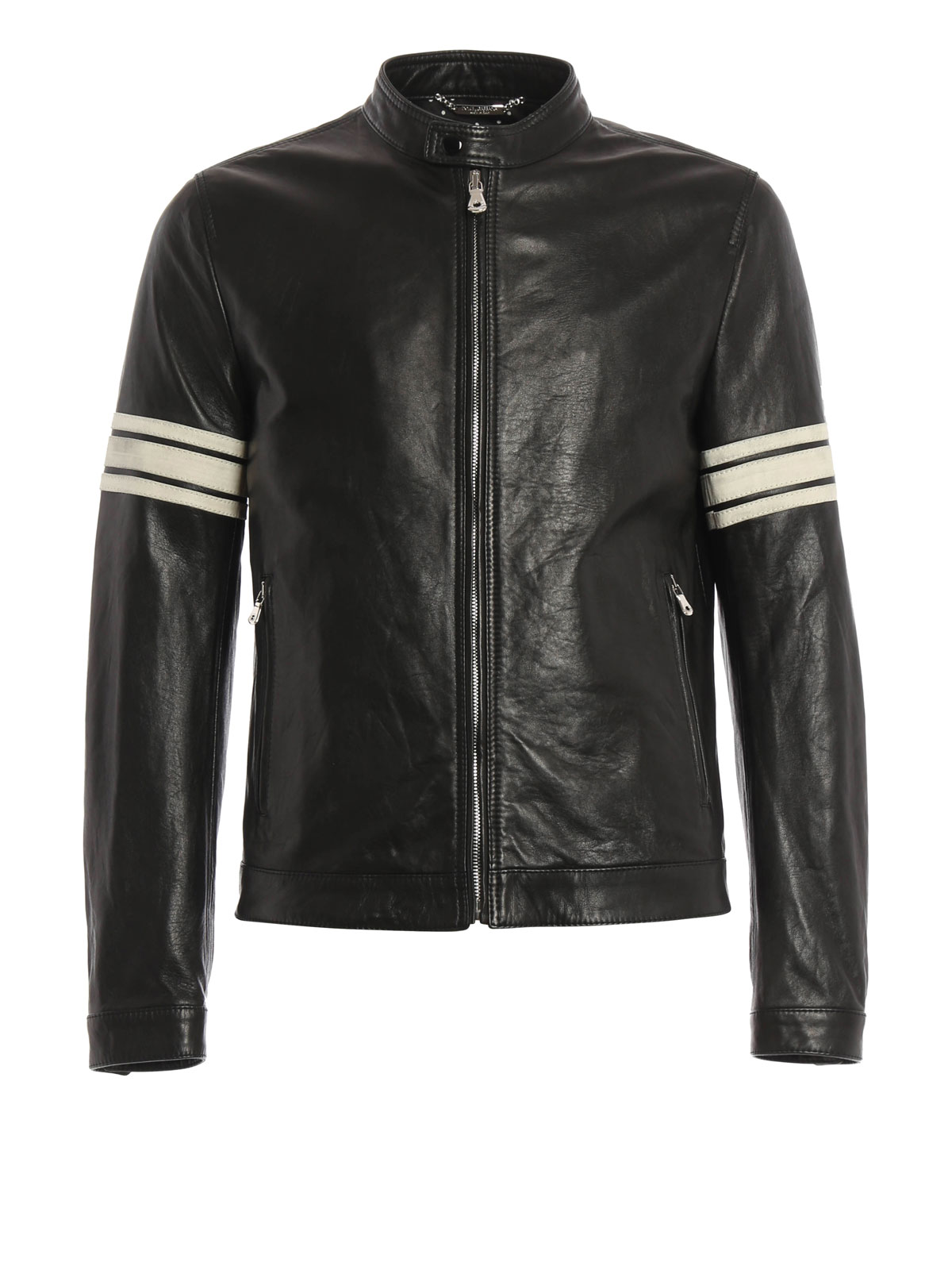 Leather jacket Dolce & Gabbana - Striped sleeves leather jacket ...