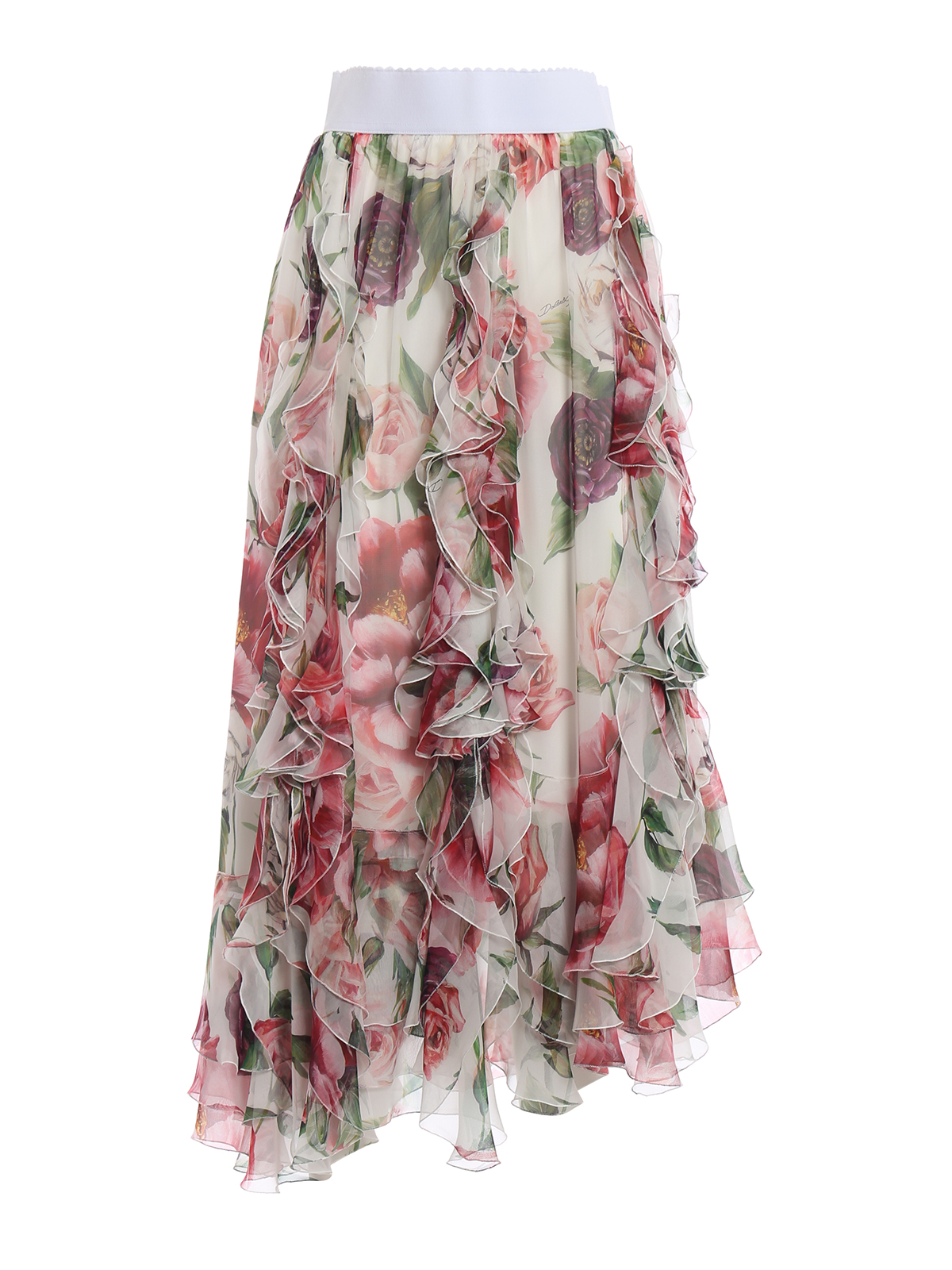 Long skirts Dolce & Gabbana - Peony print silk frilled long skirt ...