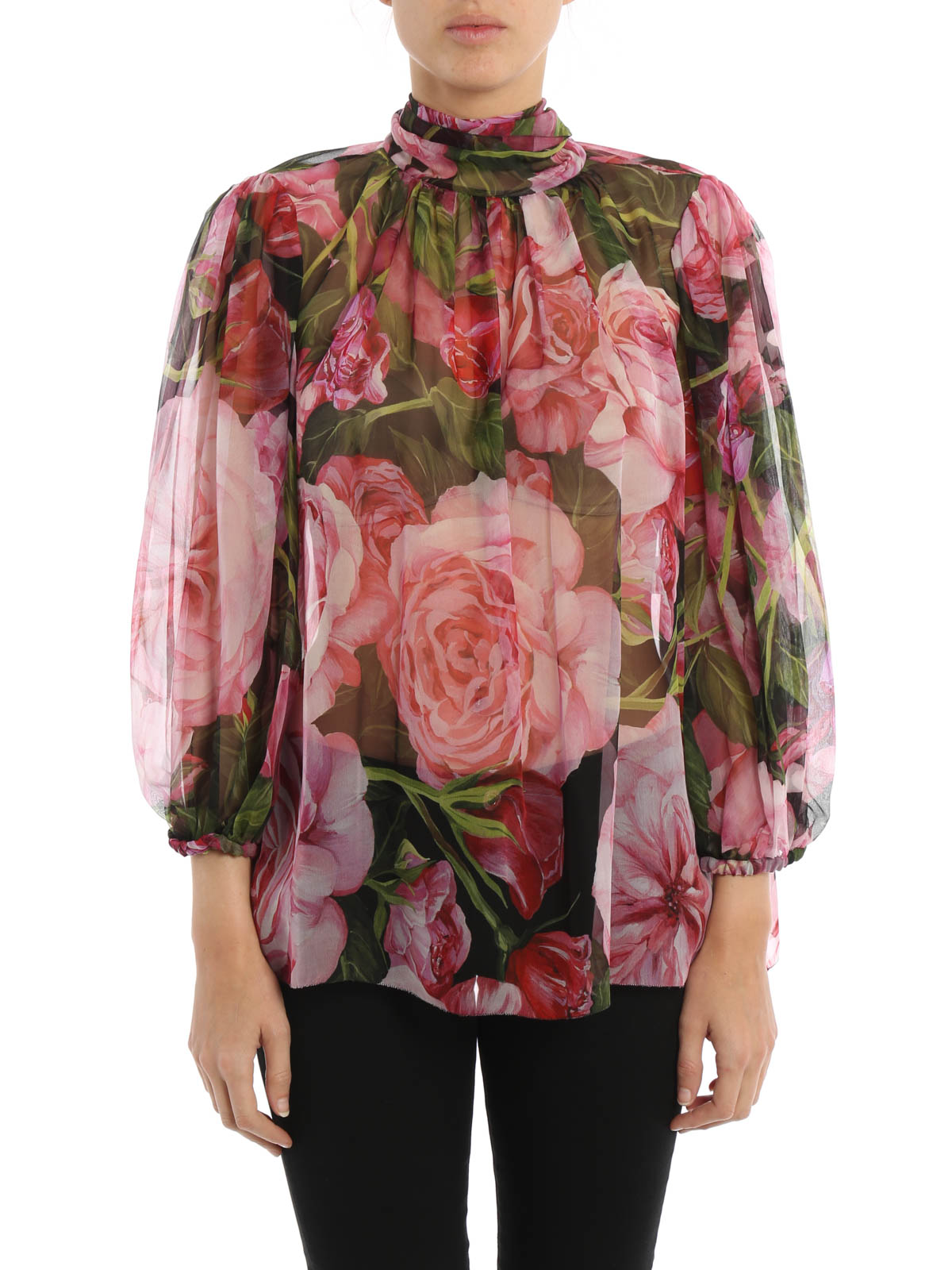 Blouses Dolce & Gabbana - Rose print silk chiffon blouse - F7X63TGDC89HN412