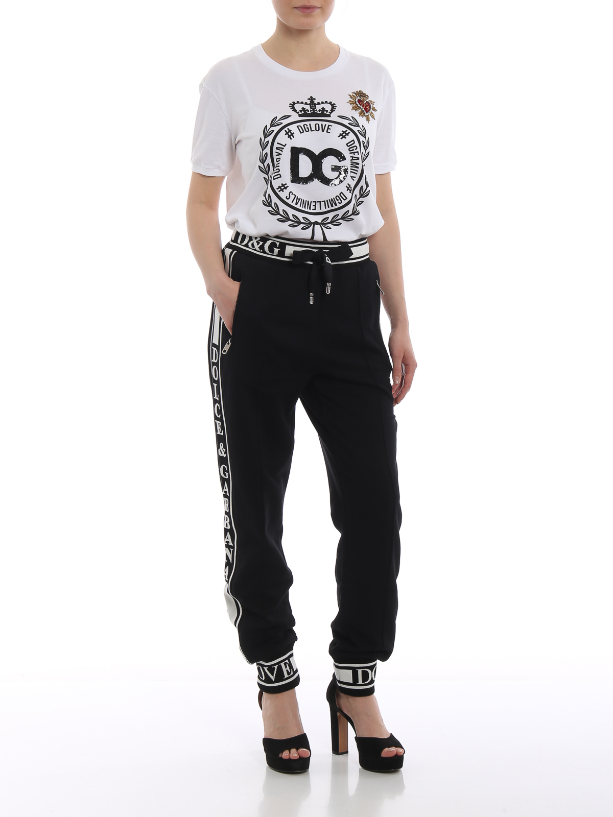 Casual trousers Dolce & Gabbana - Black logo bands jogging style pants -  FTBDTTFU7DUN0000