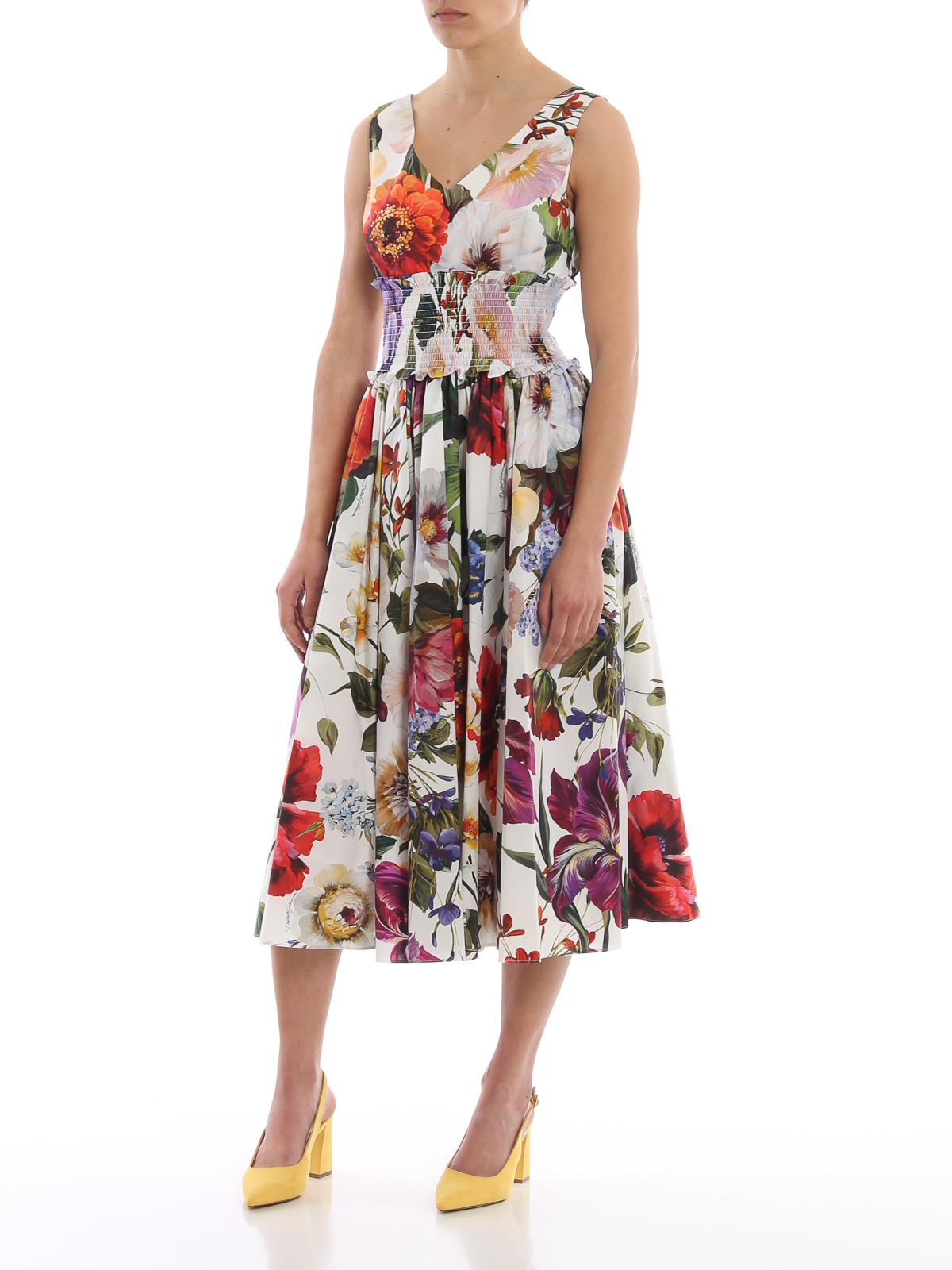 Floral printed poplin sleeveless dress ...