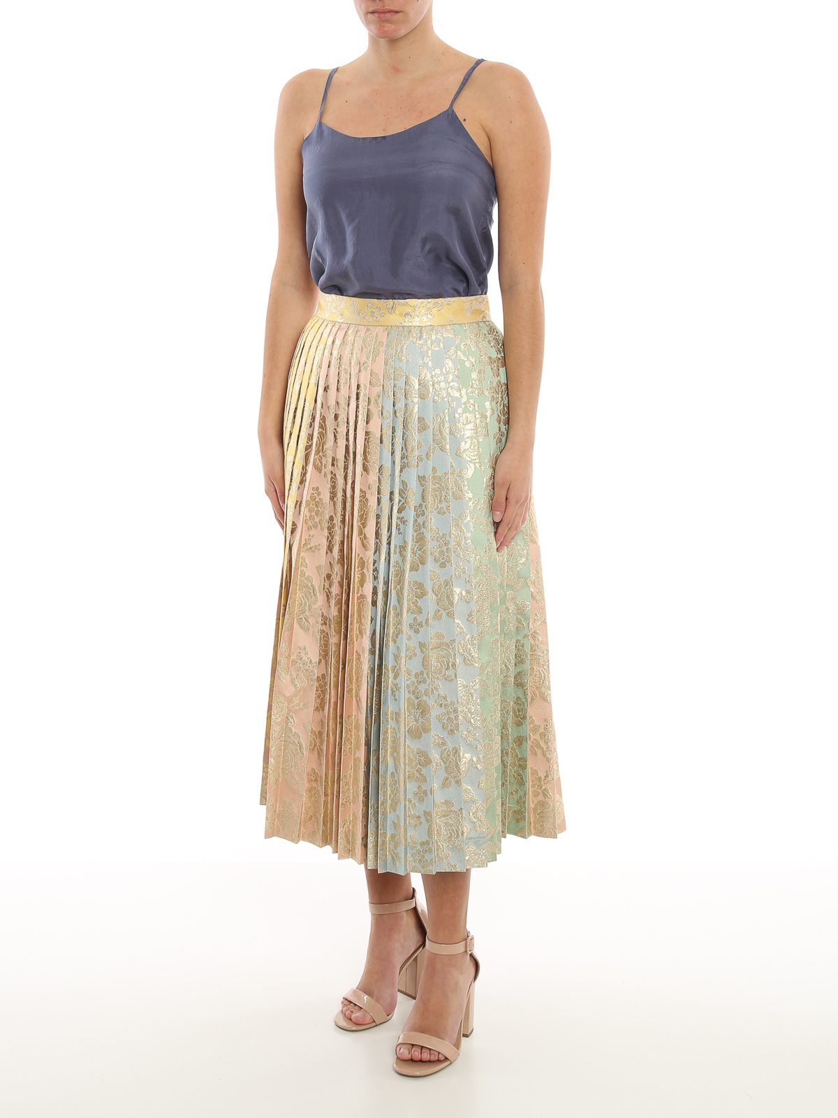 Dolce And Gabbana Jacquard Damask Pleated Skirt Knee Length Skirts