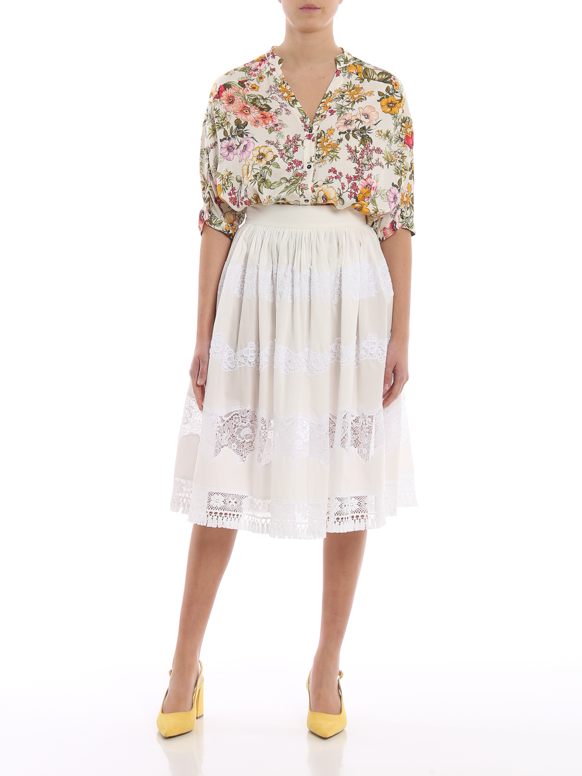 Knee length skirts & Midi Dolce & Gabbana - White handmade embroidery  cotton skirt - F4BC7TFU5L5W0111