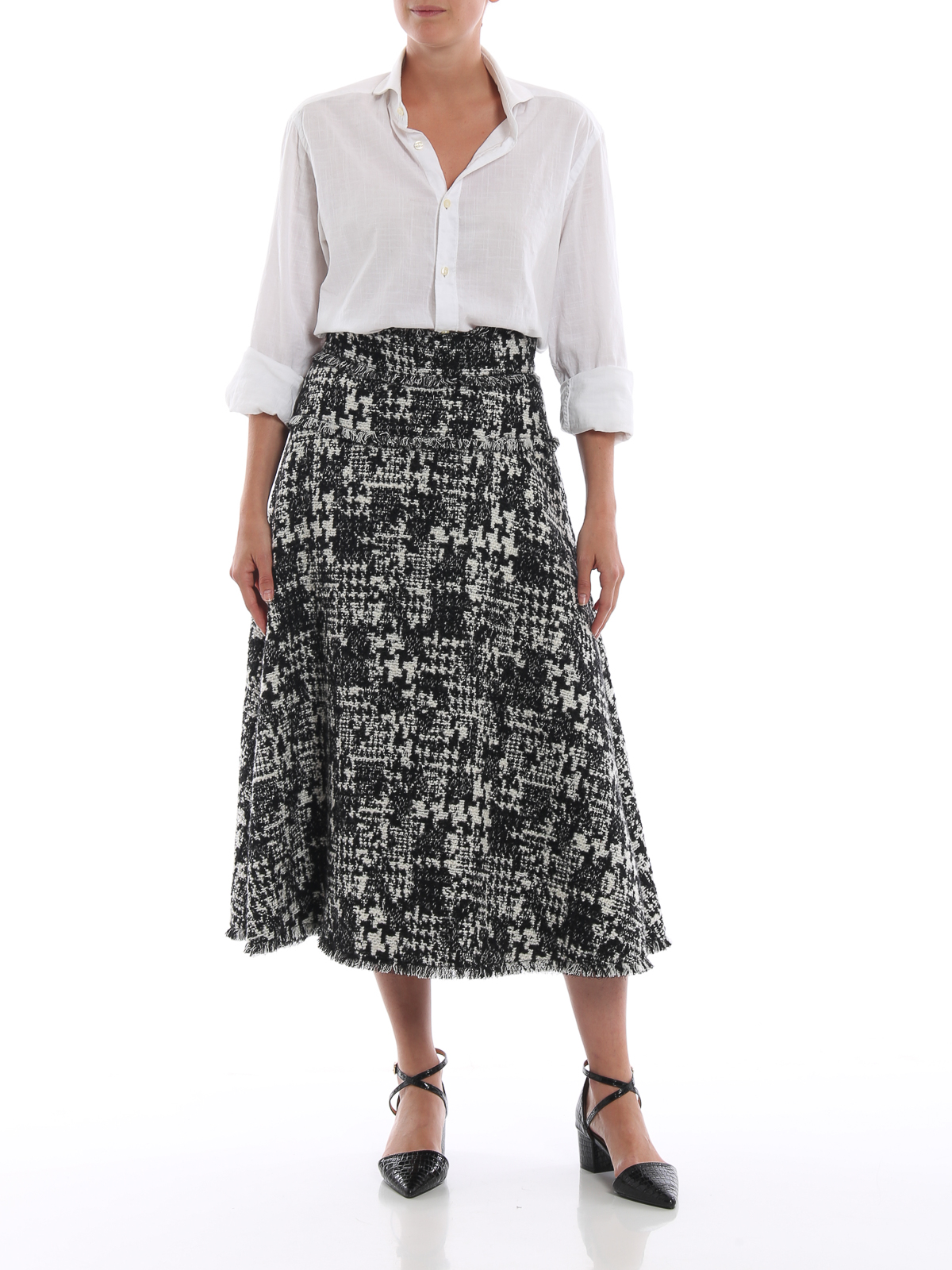 Knee length skirts & Midi Dolce & Gabbana - Wool blend tweed houndstooth midi  skirt - F4BFNTFMMFJS8030