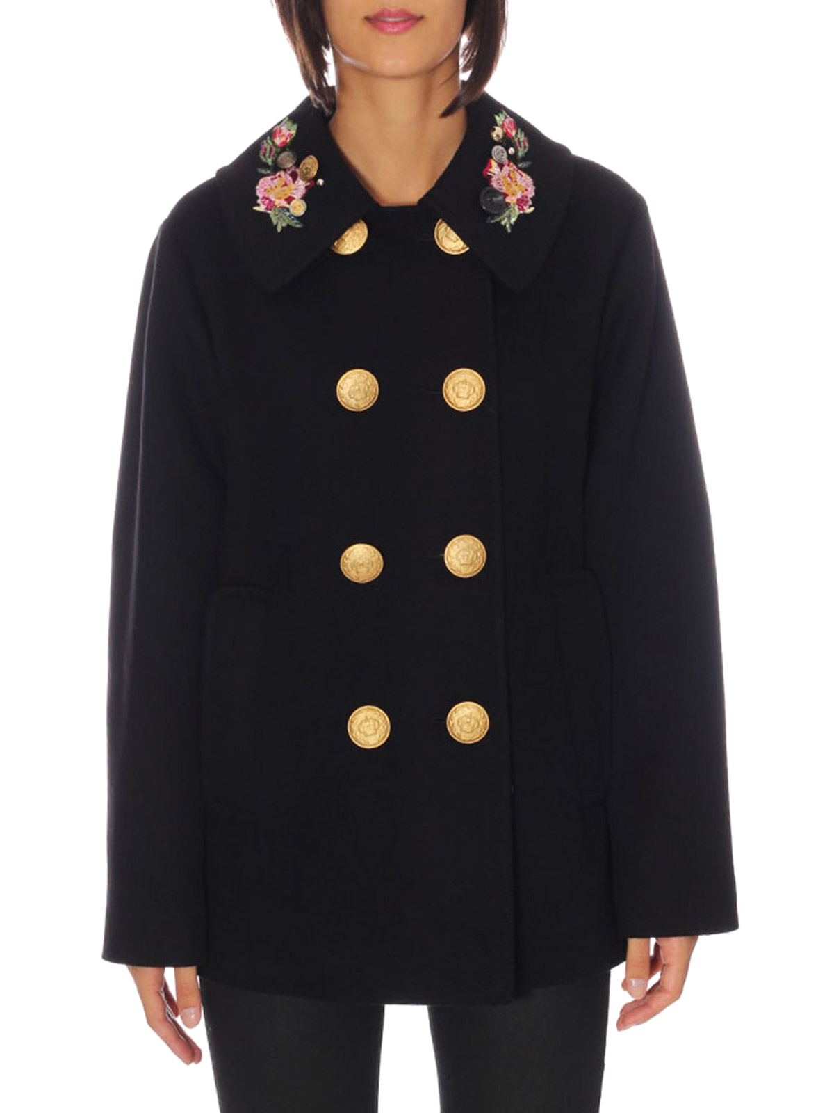 Short coats Dolce & Gabbana - Embroidered collar wool peacoat ...