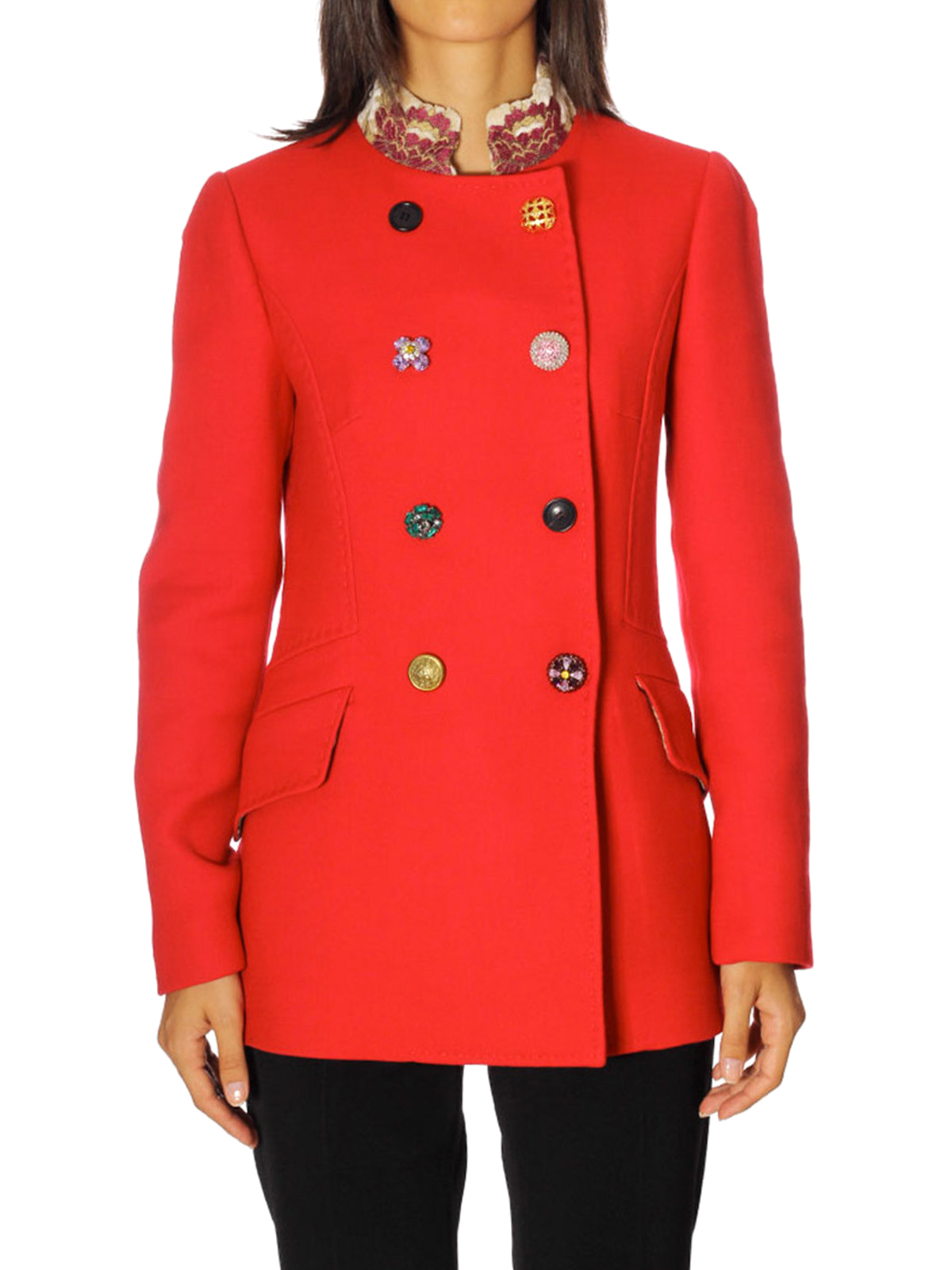 Short coats Dolce & Gabbana - Jacquard collar wool crepe peacoat -  F0S73ZFU2TSR0026