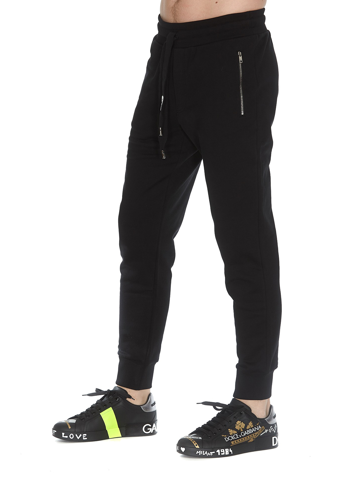Dolce  Gabbana Jogging Track Pants with Zip Details Pockets and Logo  Black  FASHION ROOMS