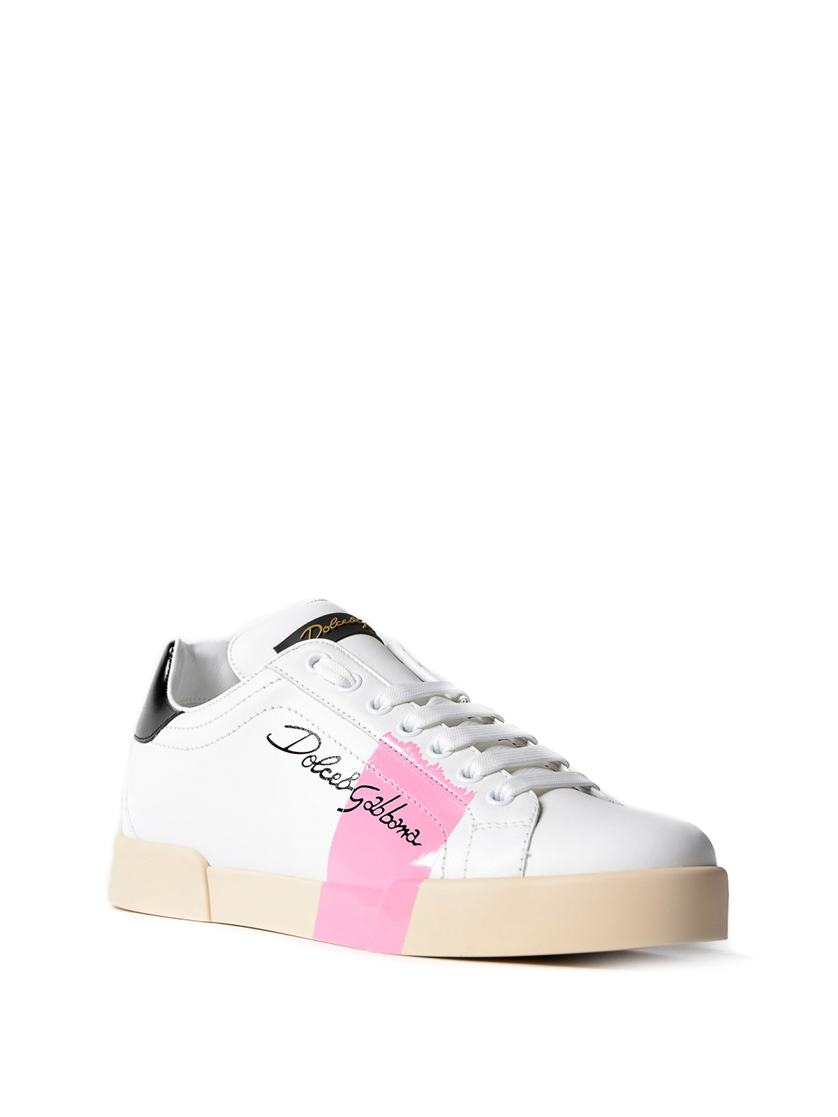 Gabbana - Pink detail leather sneakers 