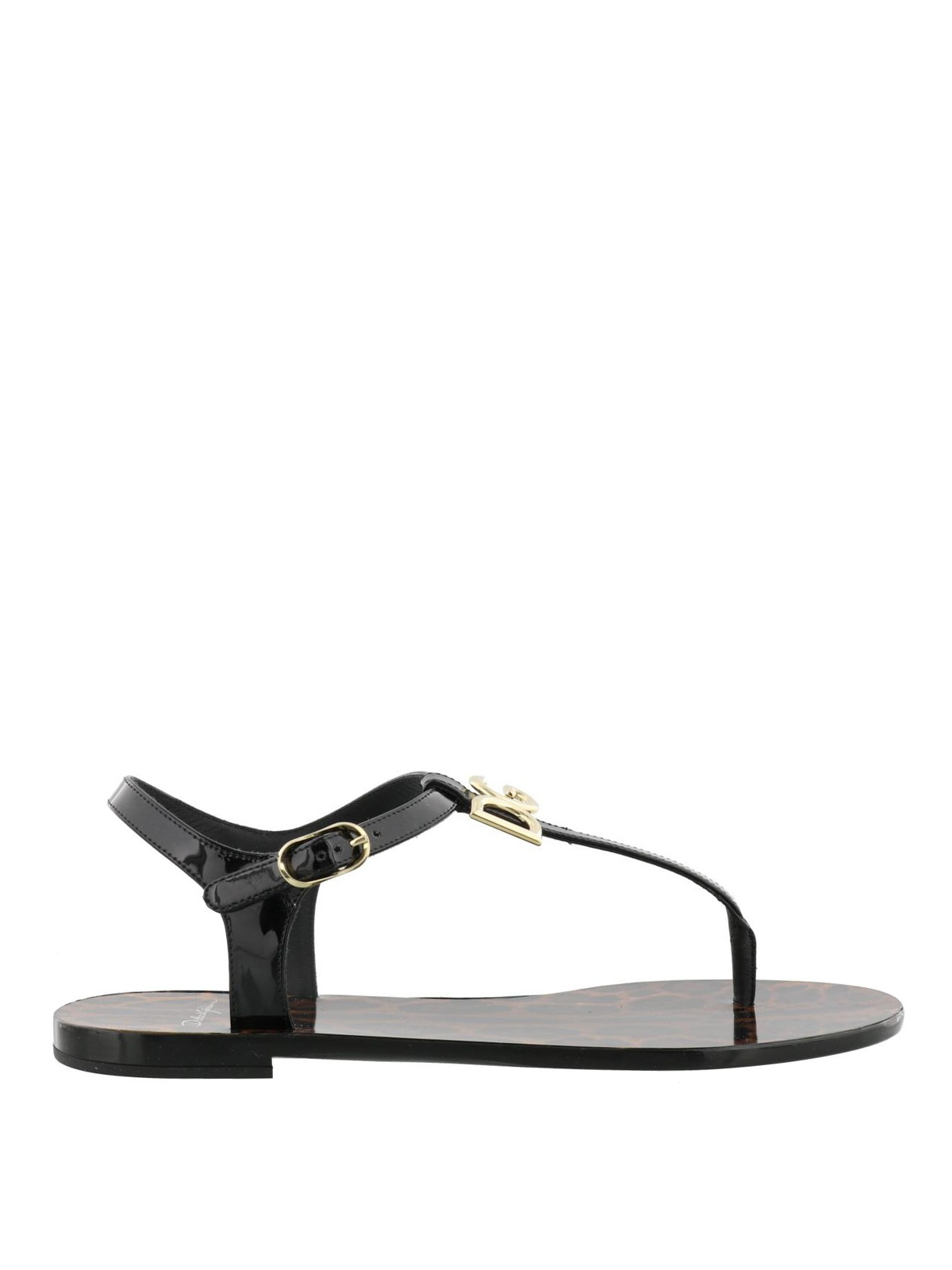 Dolce & Gabbana - Black patent thong logo sandals - sandals ...