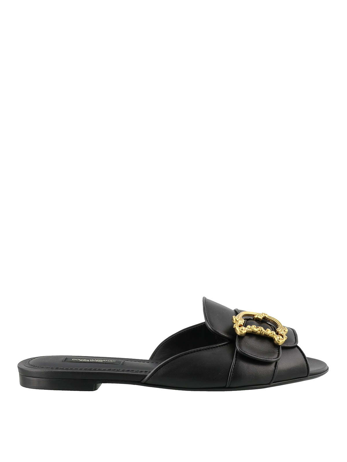 DOLCE & GABBANA LEATHER SANDALS WITH BAROQUE DG LOGO
