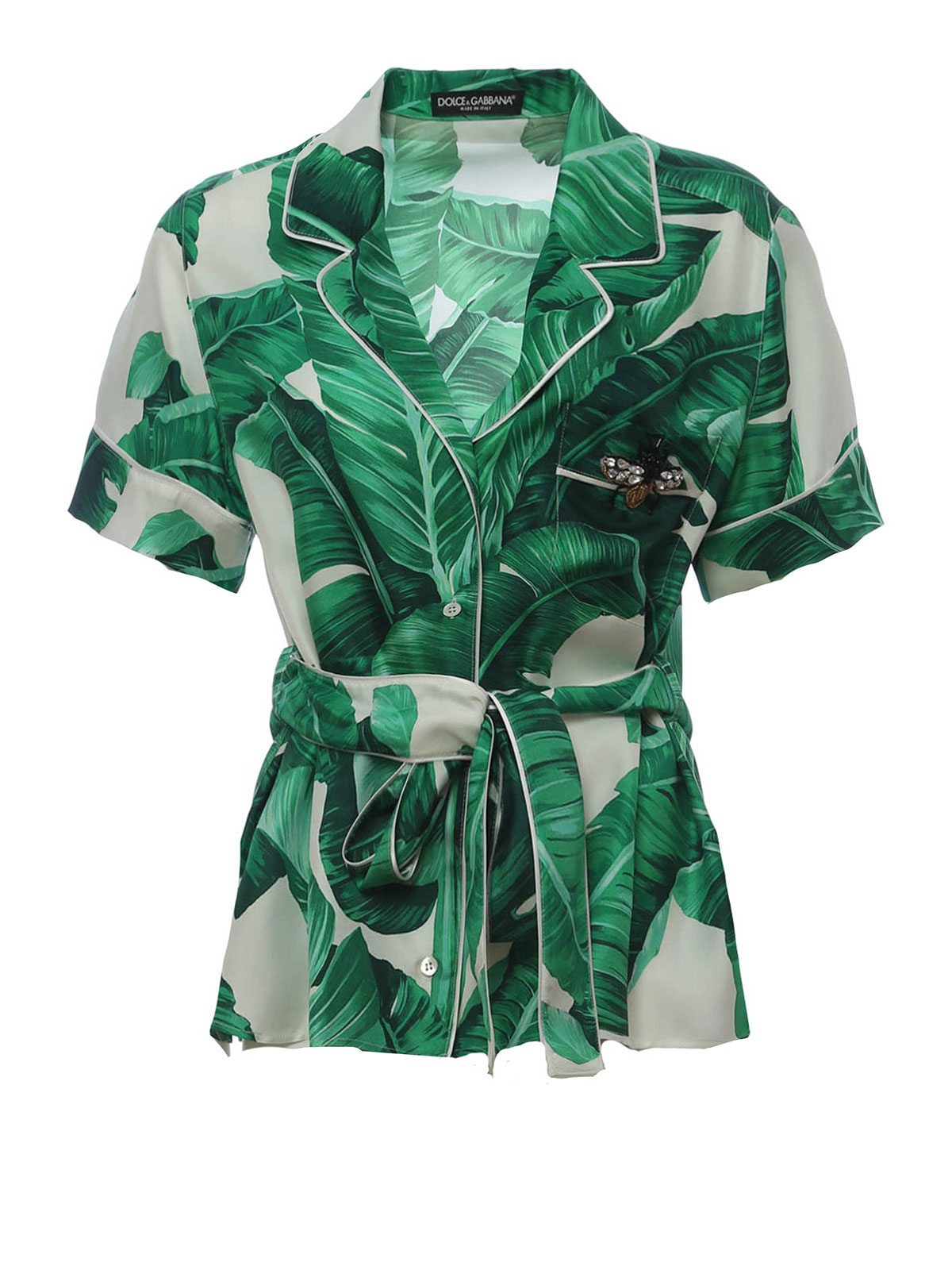 Shirts Dolce & Gabbana - Banana leaf print silk belted shirt -  F5G67ZHS1EIHW005