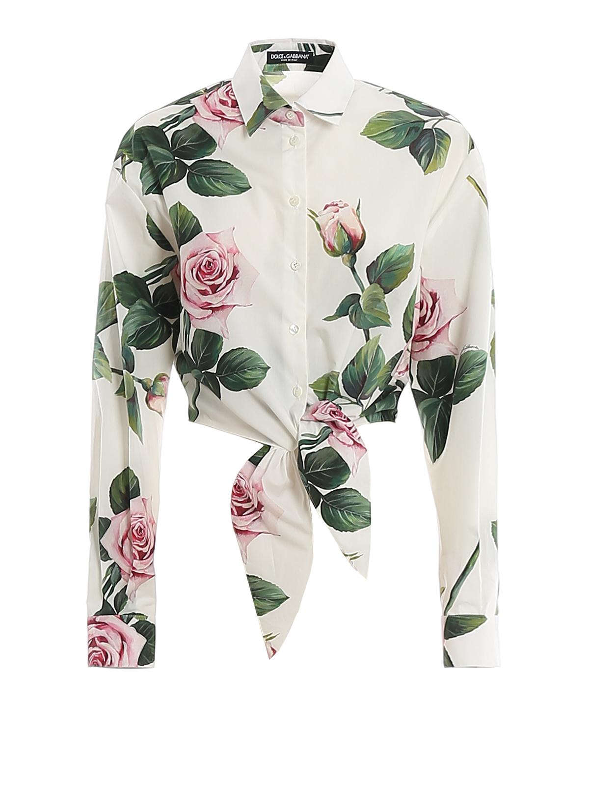 Dolce & Gabbana Knot Detailed Rose Print Shirt In White