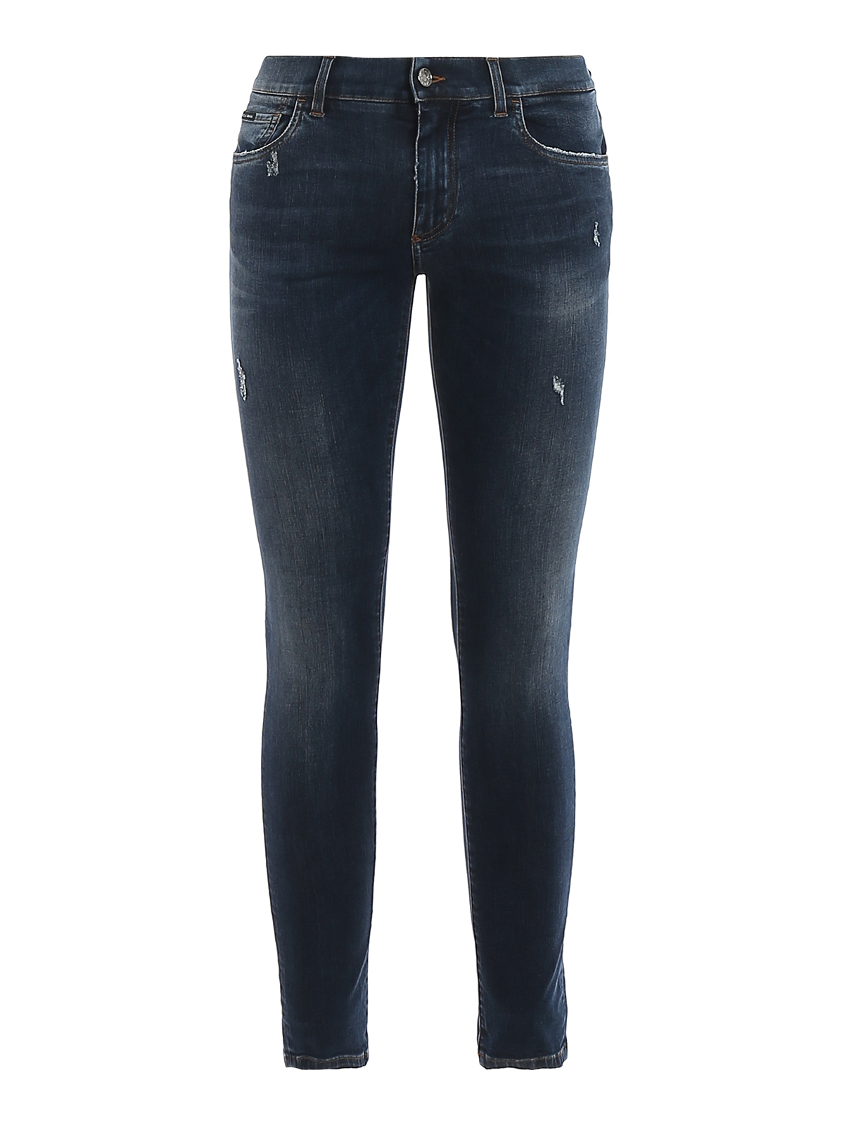 Dolce & Gabbana Scraped Skinny Jeans In Dark Wash
