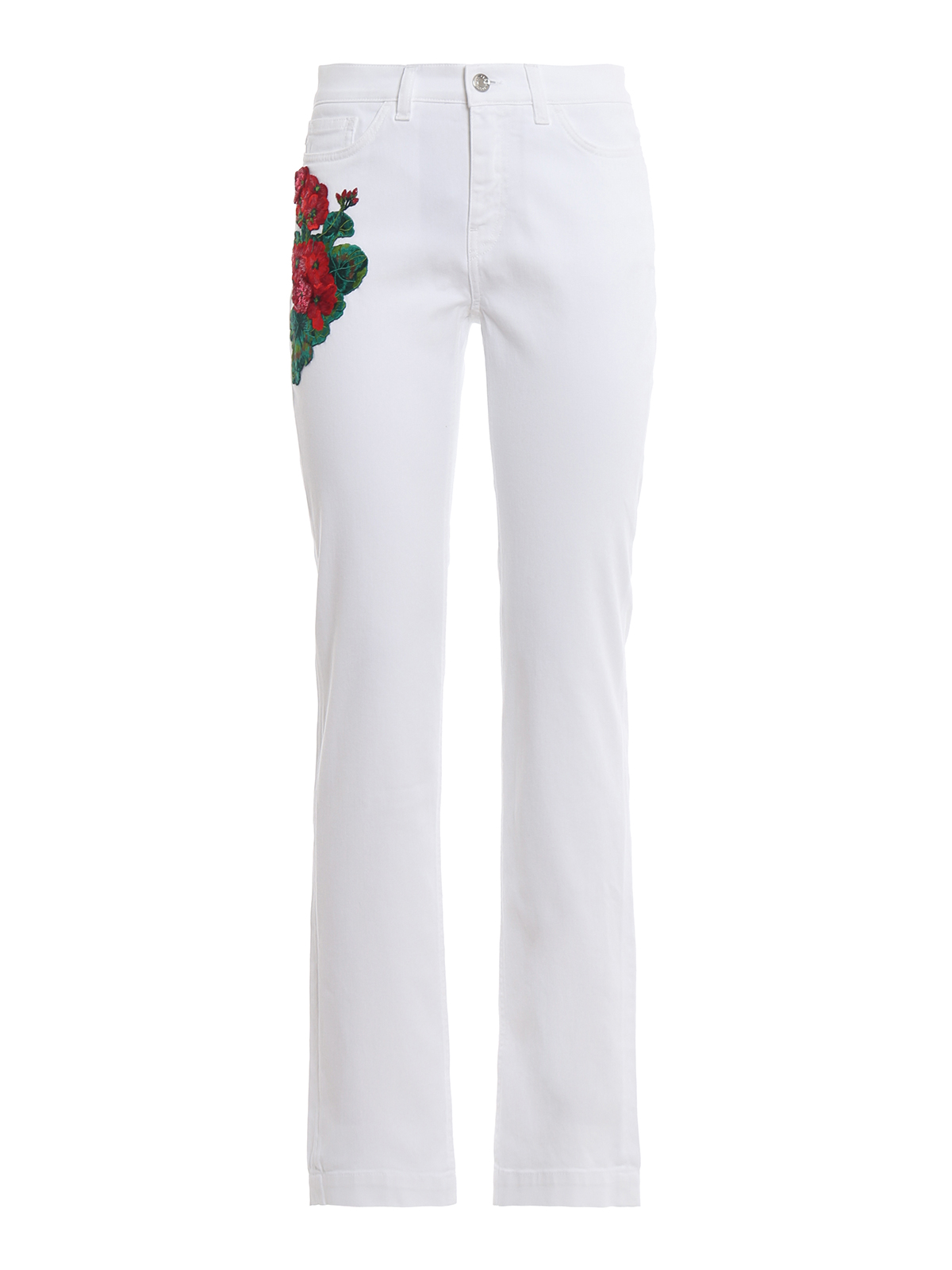 white jeans with embroidery on legs