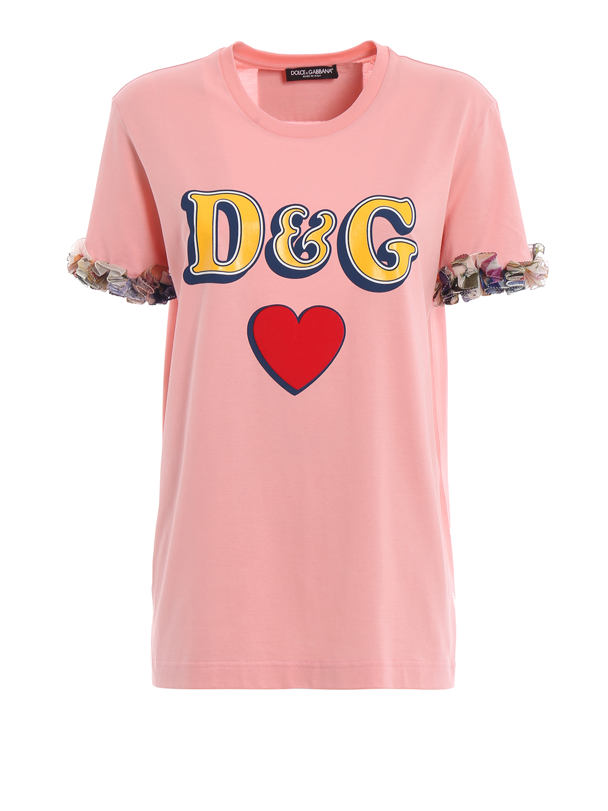 T-shirts Dolce & Gabbana - Multicolour silk ruffle cotton Tee -  F8K74ZG7SBCF0660