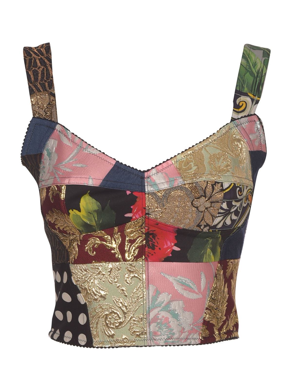 DOLCE & GABBANA PATCHWORK BUSTIER TOP IN MULTICOLOR