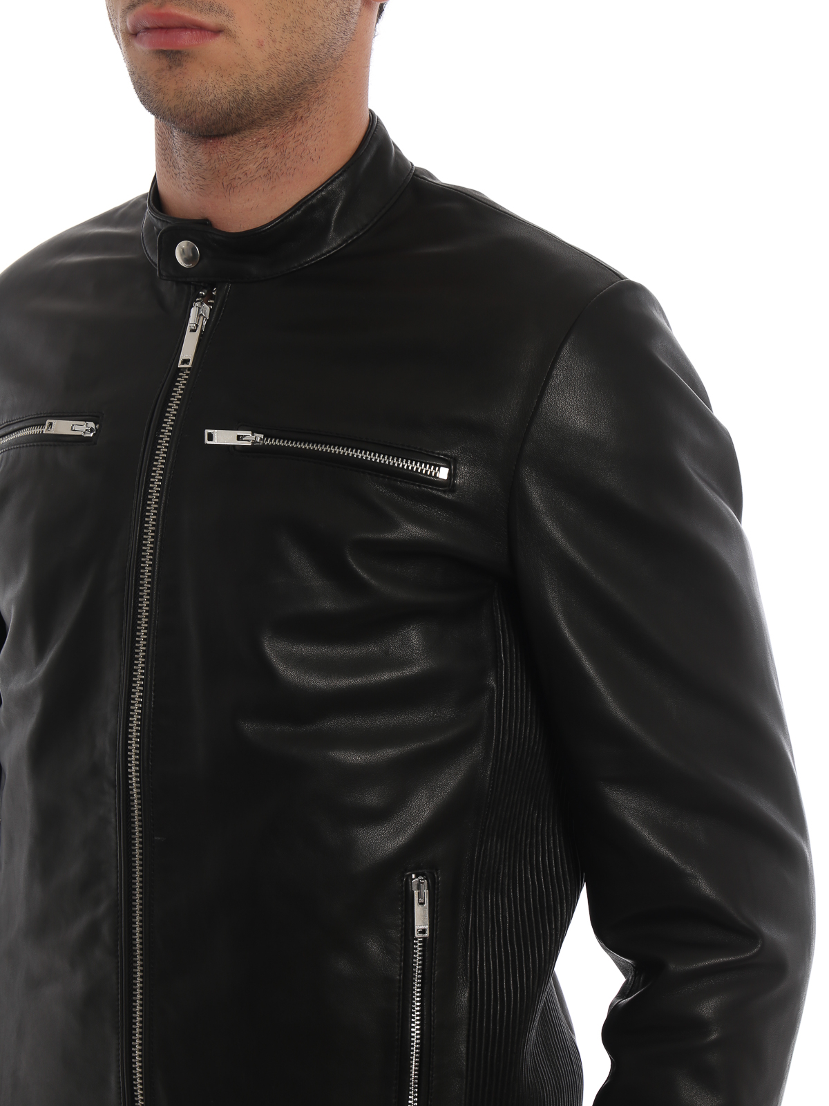 Leather jacket Dondup - Four pocket leather biker jacket ...