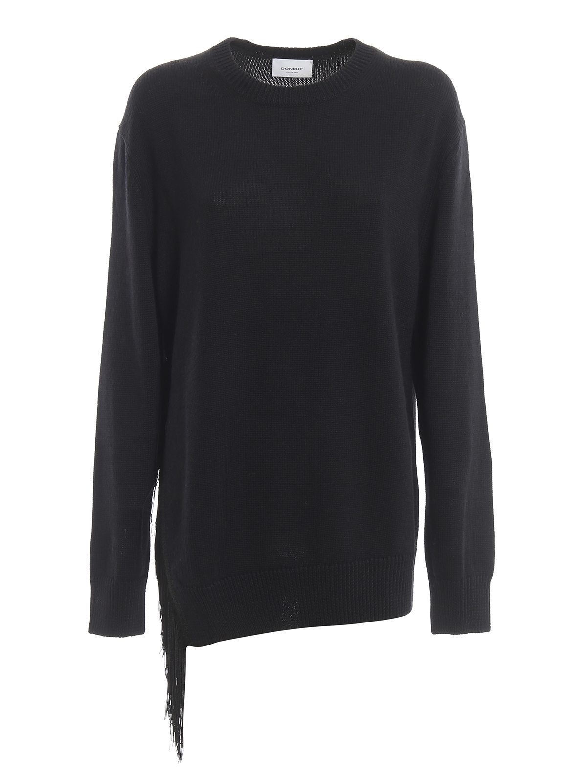 Dondup Wool Blend Side Fringed Sweater In Black | ModeSens