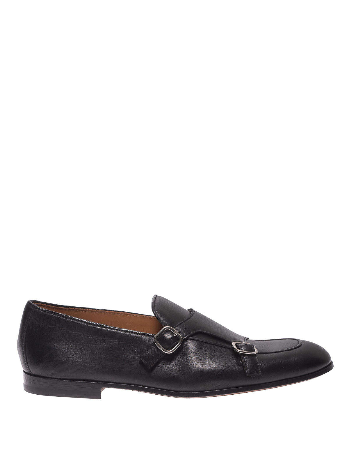 Doucal's - Black leather monk straps - Loafers & Slippers ...